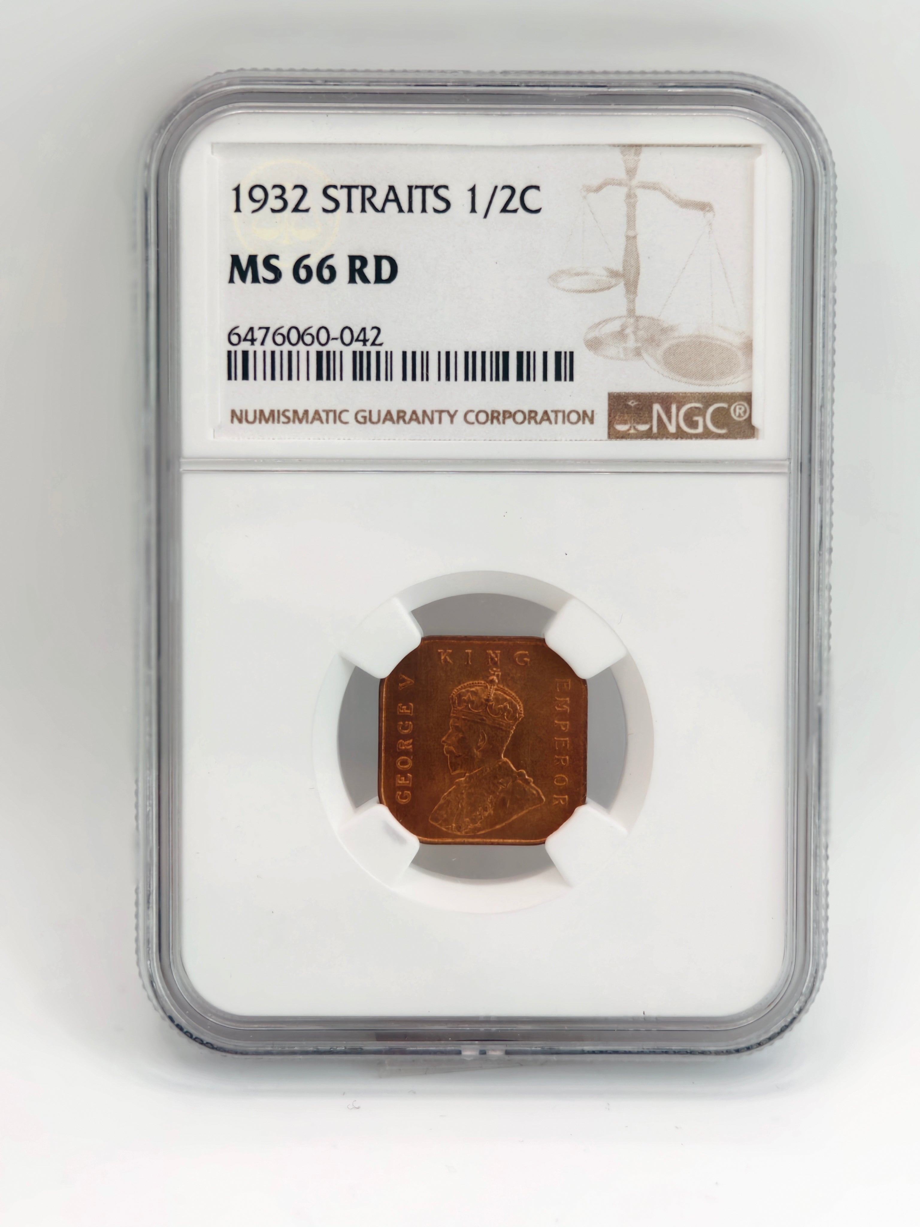 1932 - Straits 1/2c MS66 RD