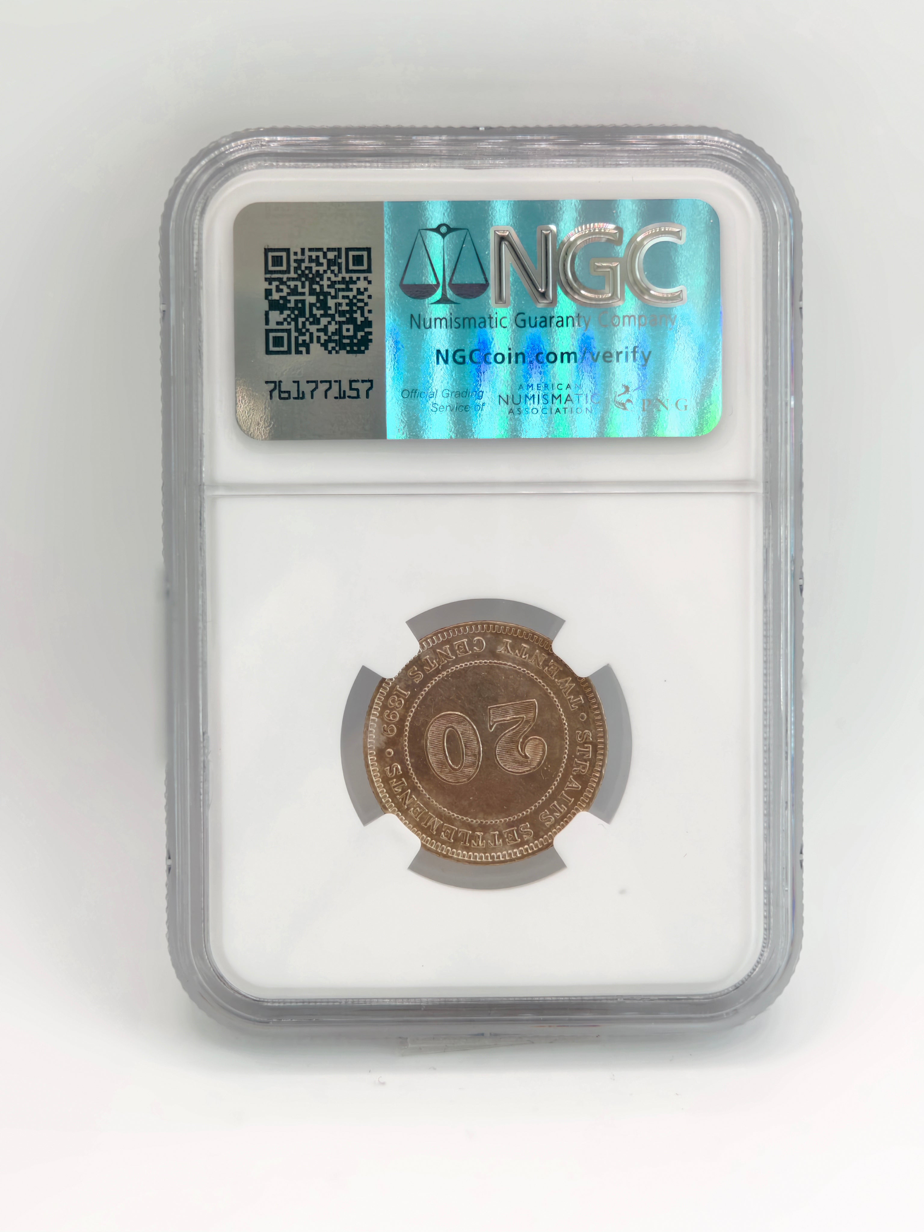 1899 - Straits 20 cents AU Details Polished