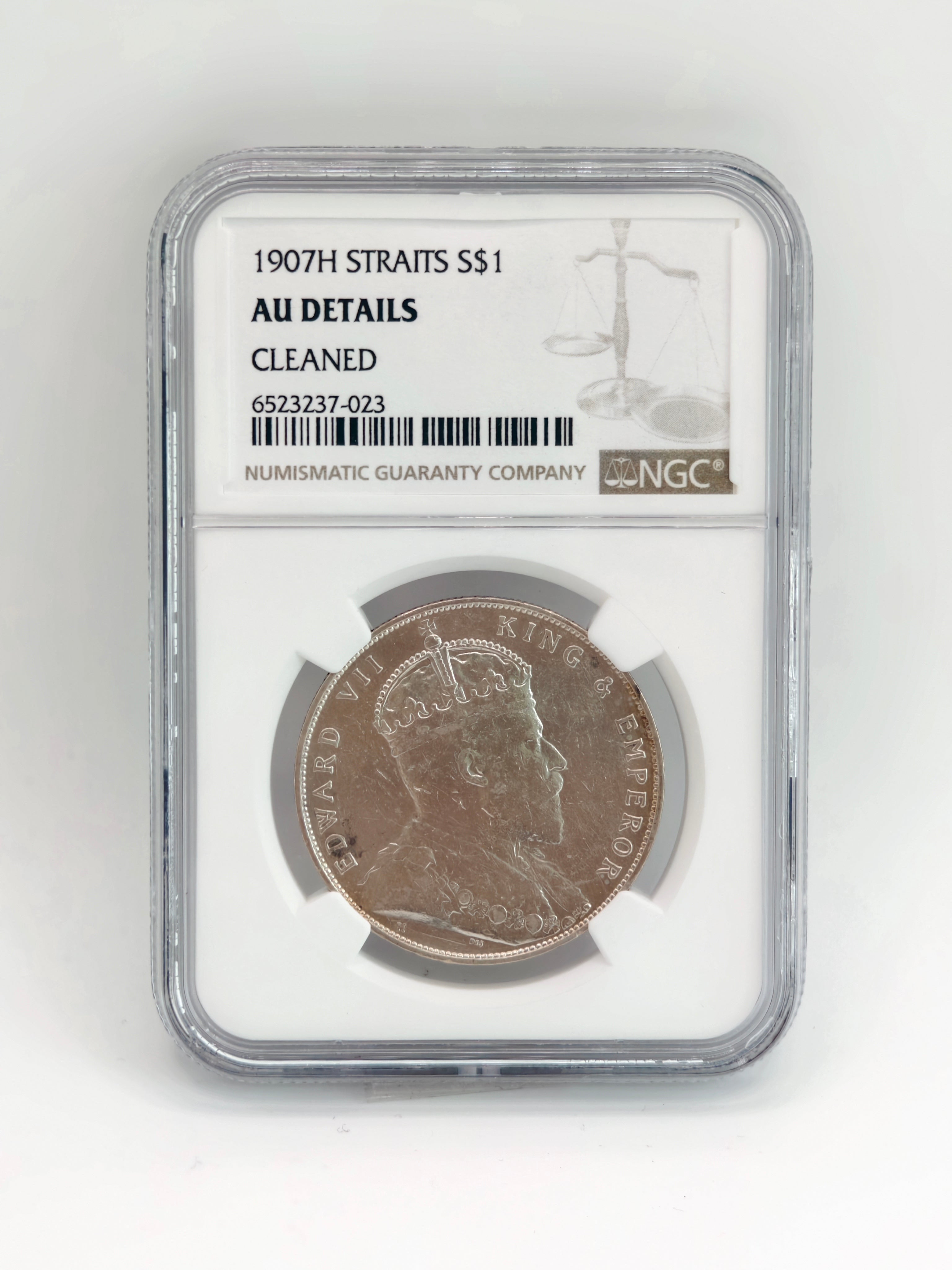 1907 - Straits $1 AU Details Cleaned
