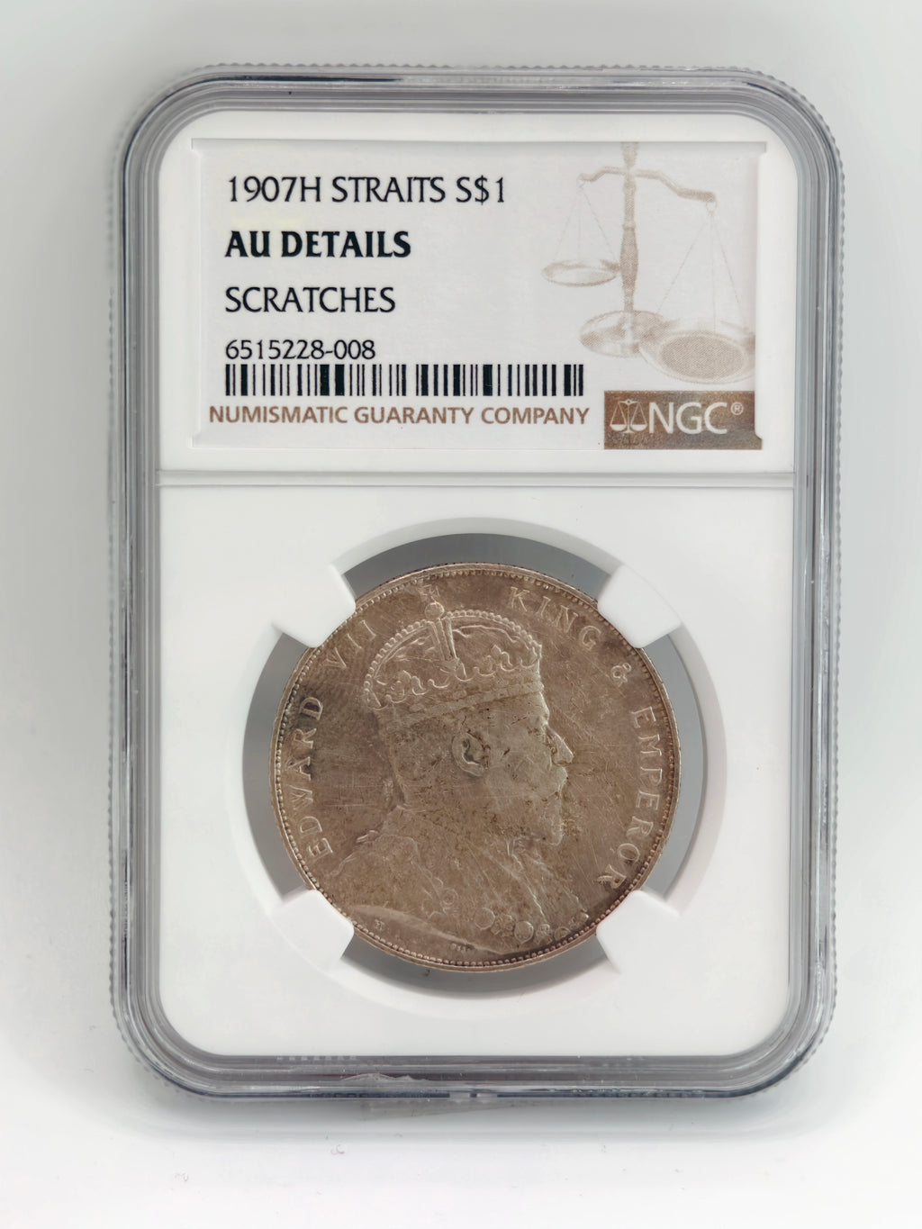 1907H - Straits $1 AU Details Scratches