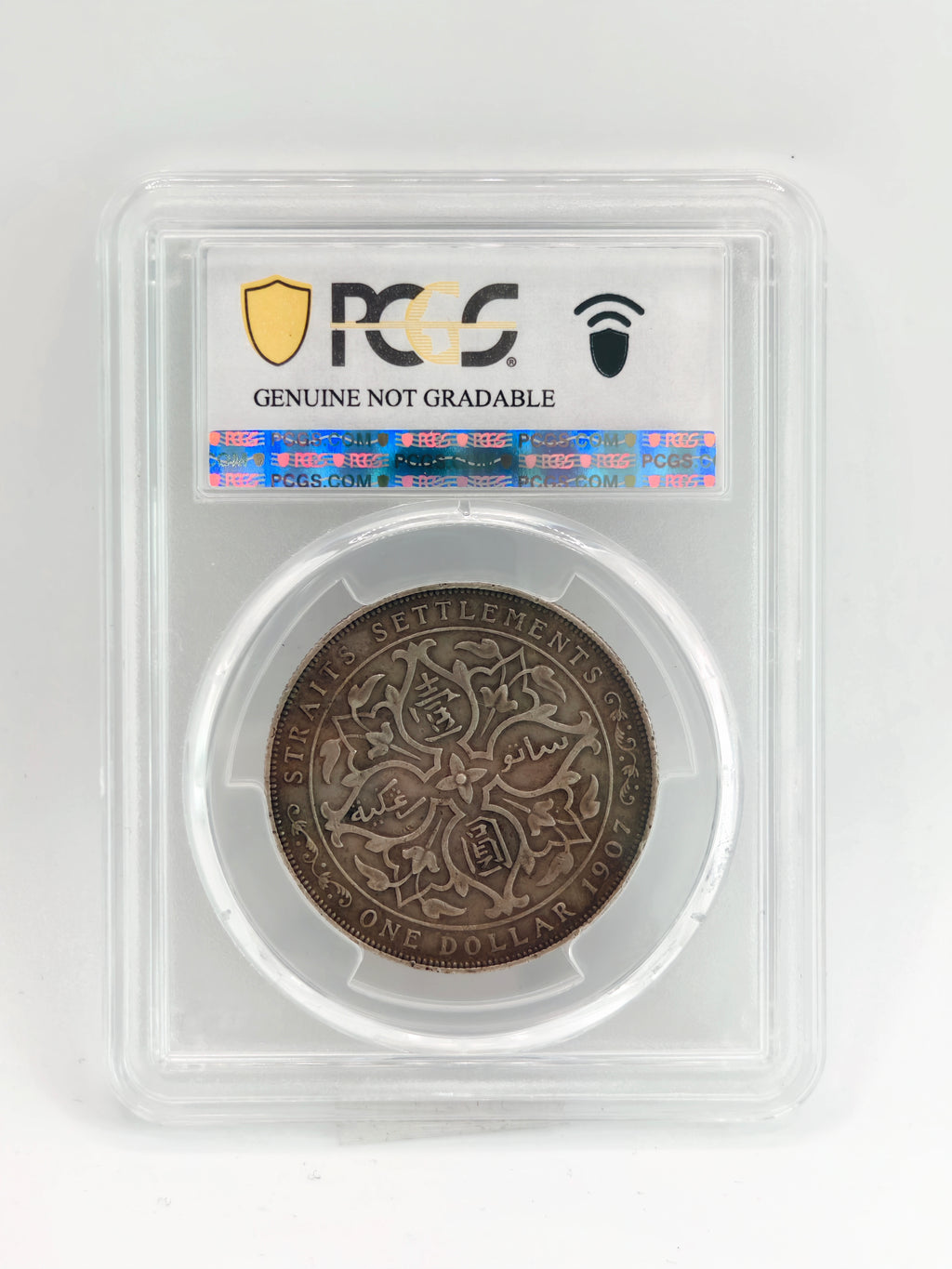 1907-H - Straits $1 PCGS Genuine Cleaned-XF Detail