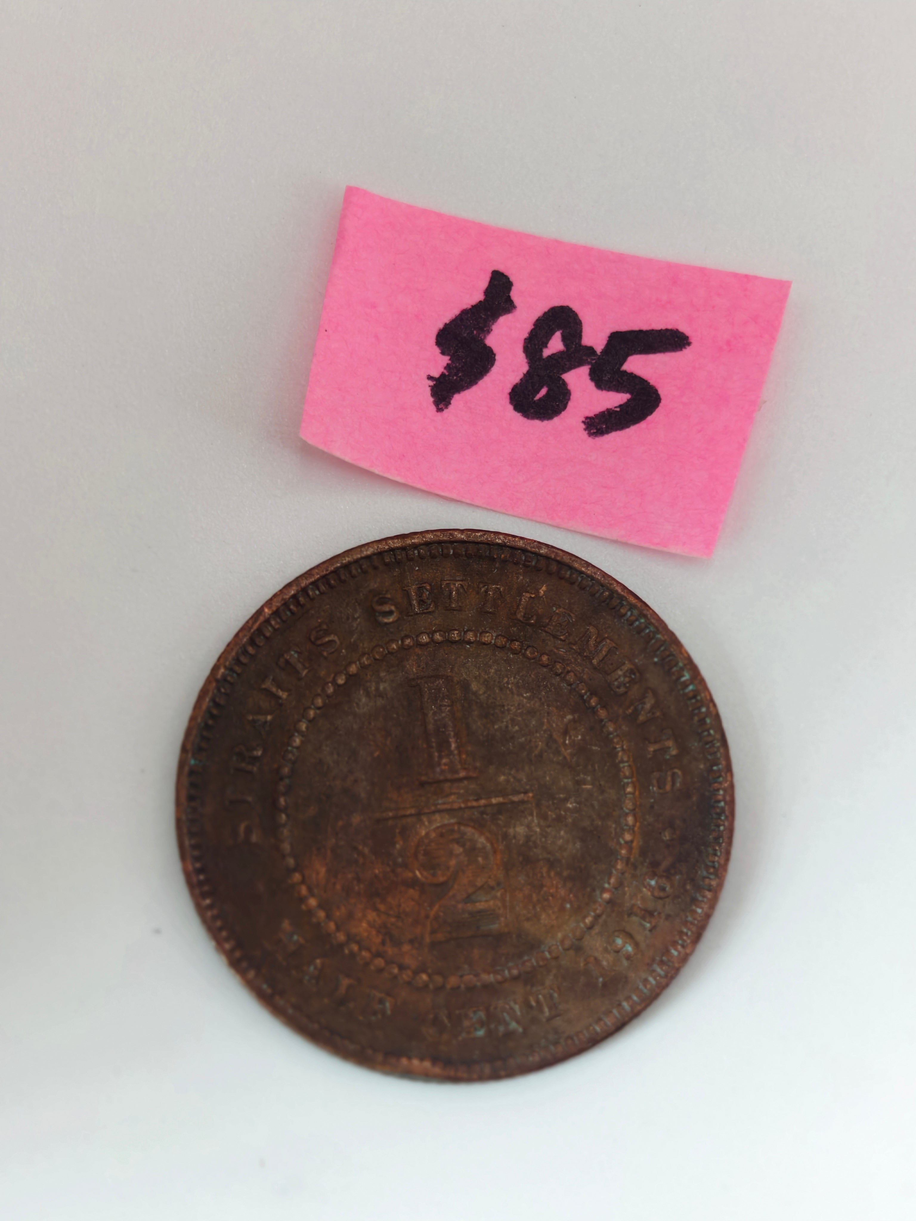 1916 - Straits Settlement 1/2 Cent Copper Coin