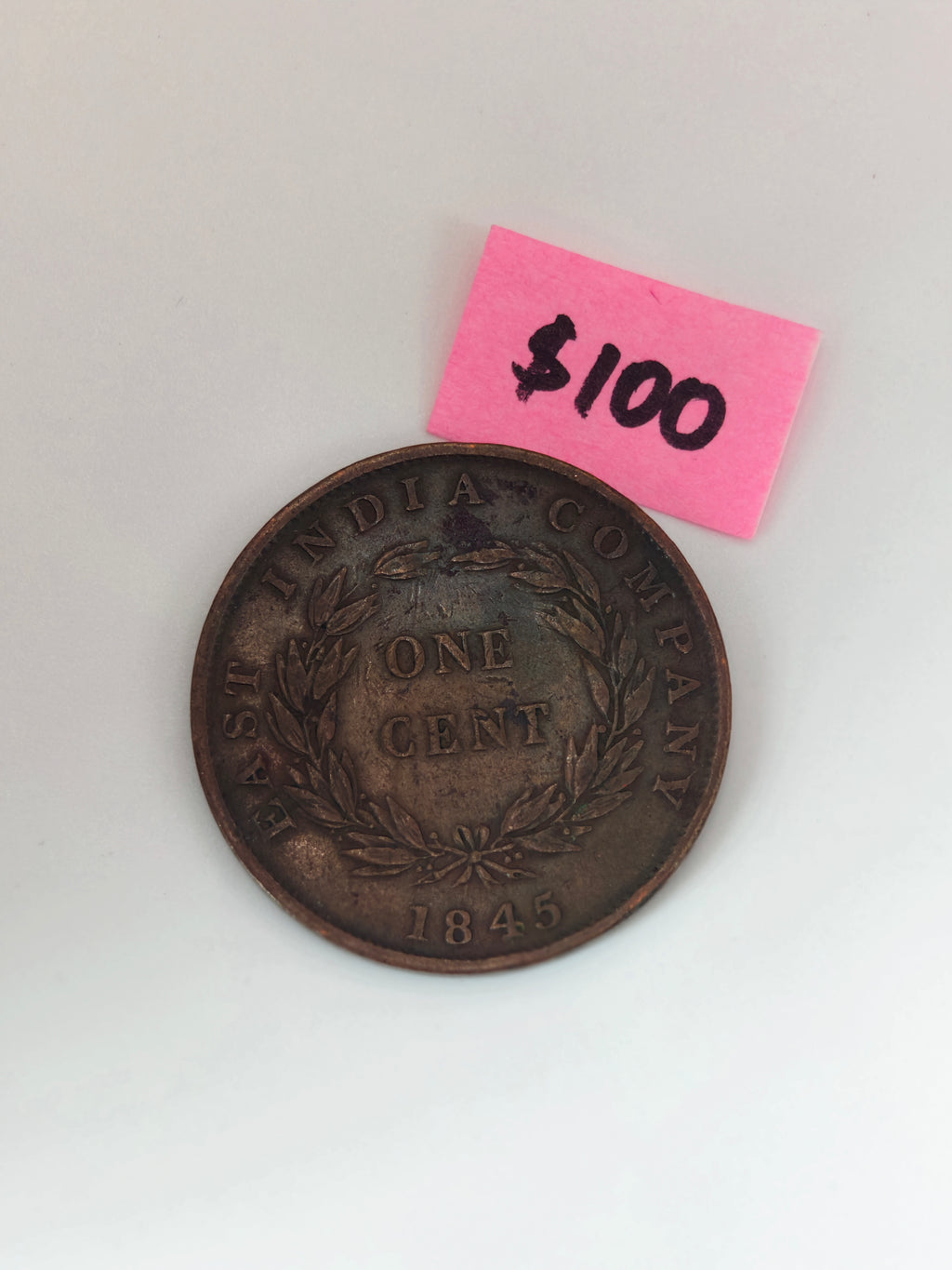 1845 - Straits Settlement 1c East India Company Copper Coin
