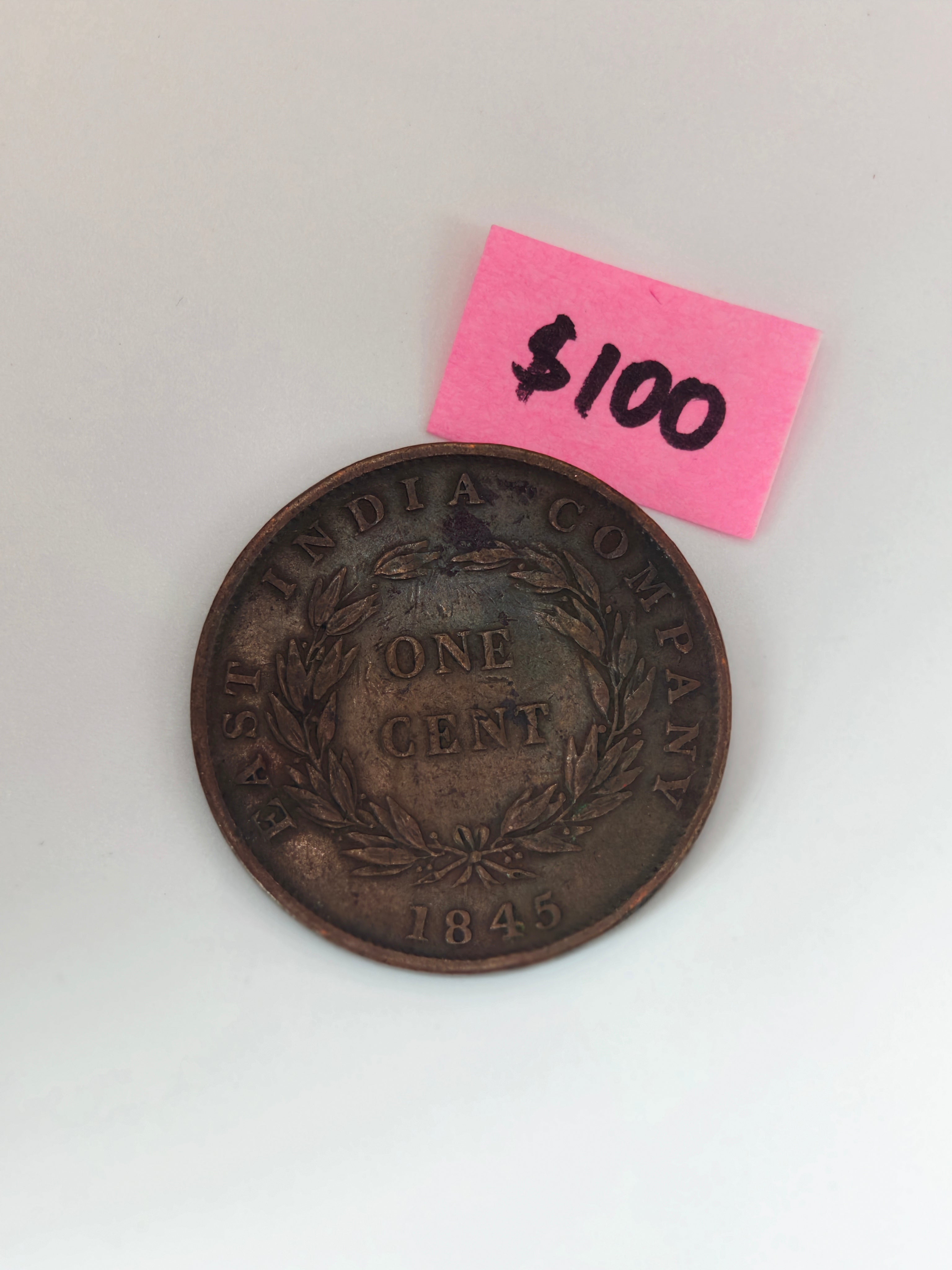 1845 - Straits Settlement 1c East India Company Copper Coin
