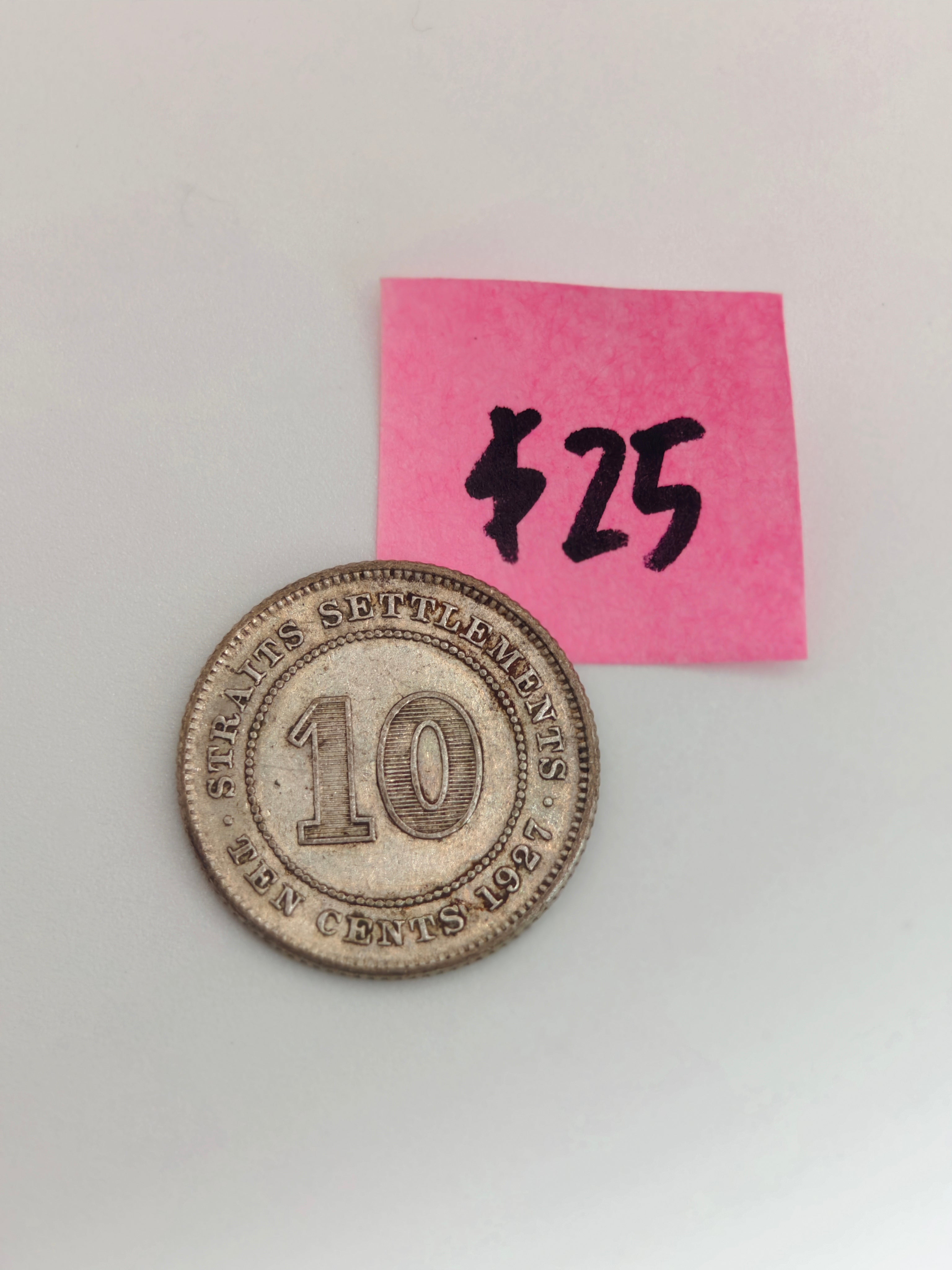 1926 - 1927 - Straits Settlement 10c Silver Coin
