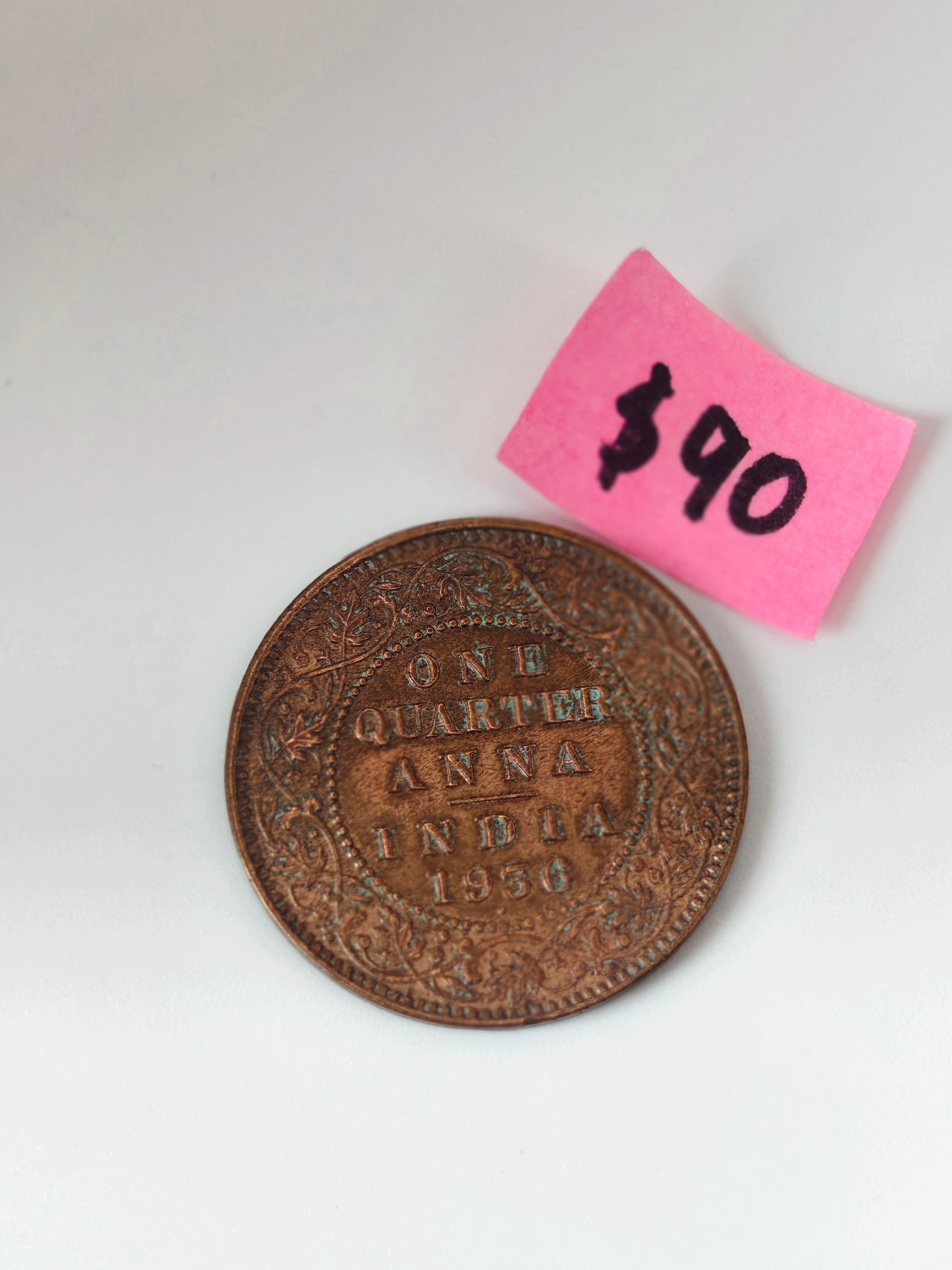 1912 - 1936 - India 1/4 Anna Rupee Bronze Coin
