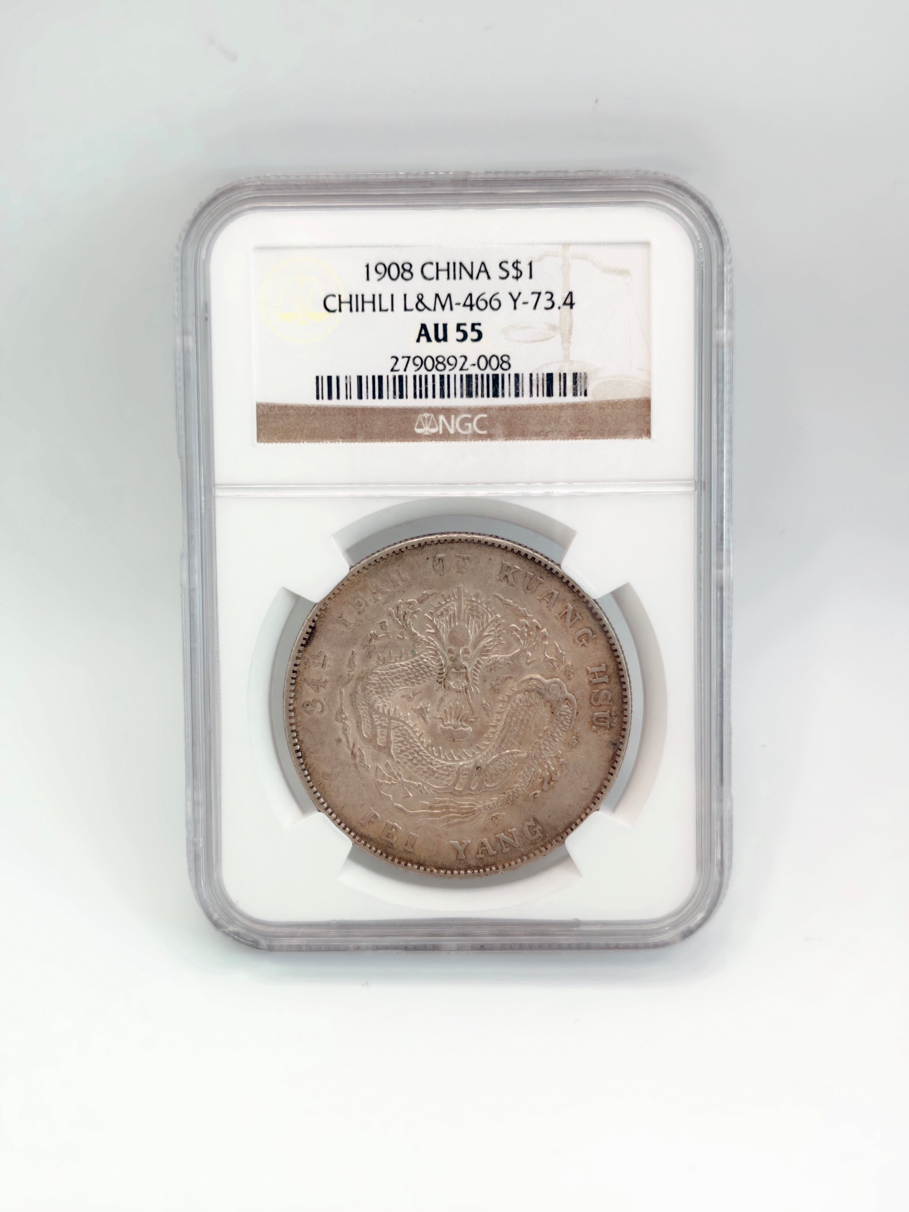 1908 - China $1 Chihli AU55
