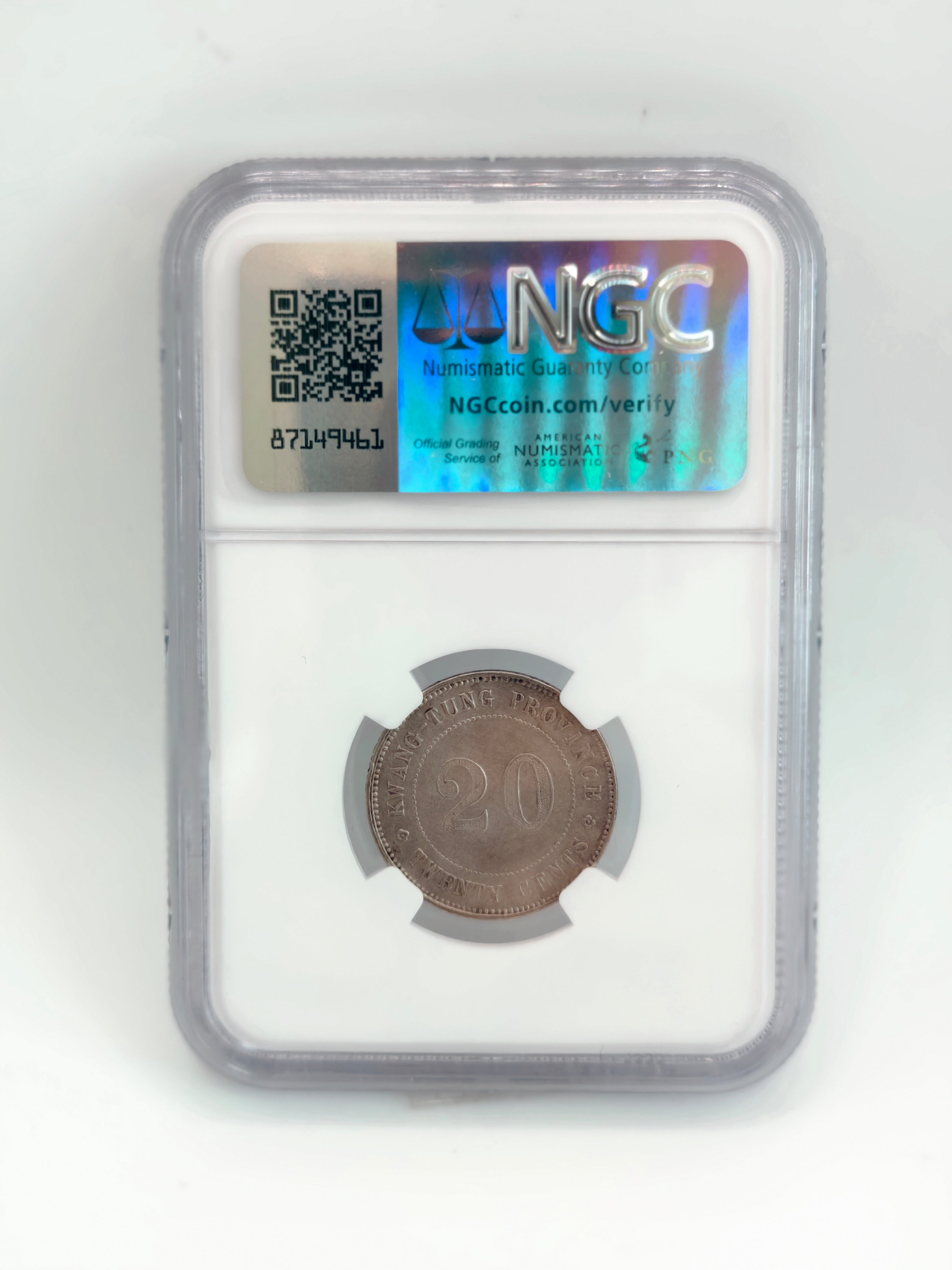 1912 - China 20c Kwangtung AU Details Harshly Cleaned