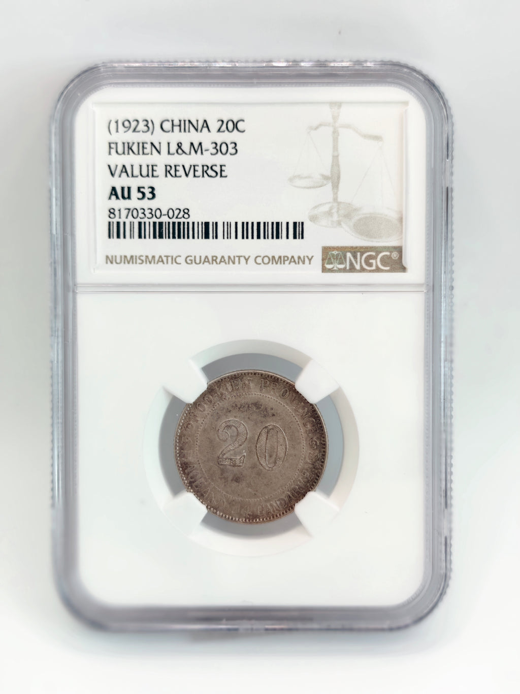 1923年 - 中国福建币 20分 L&amp;M-303 面值 反面 AU53