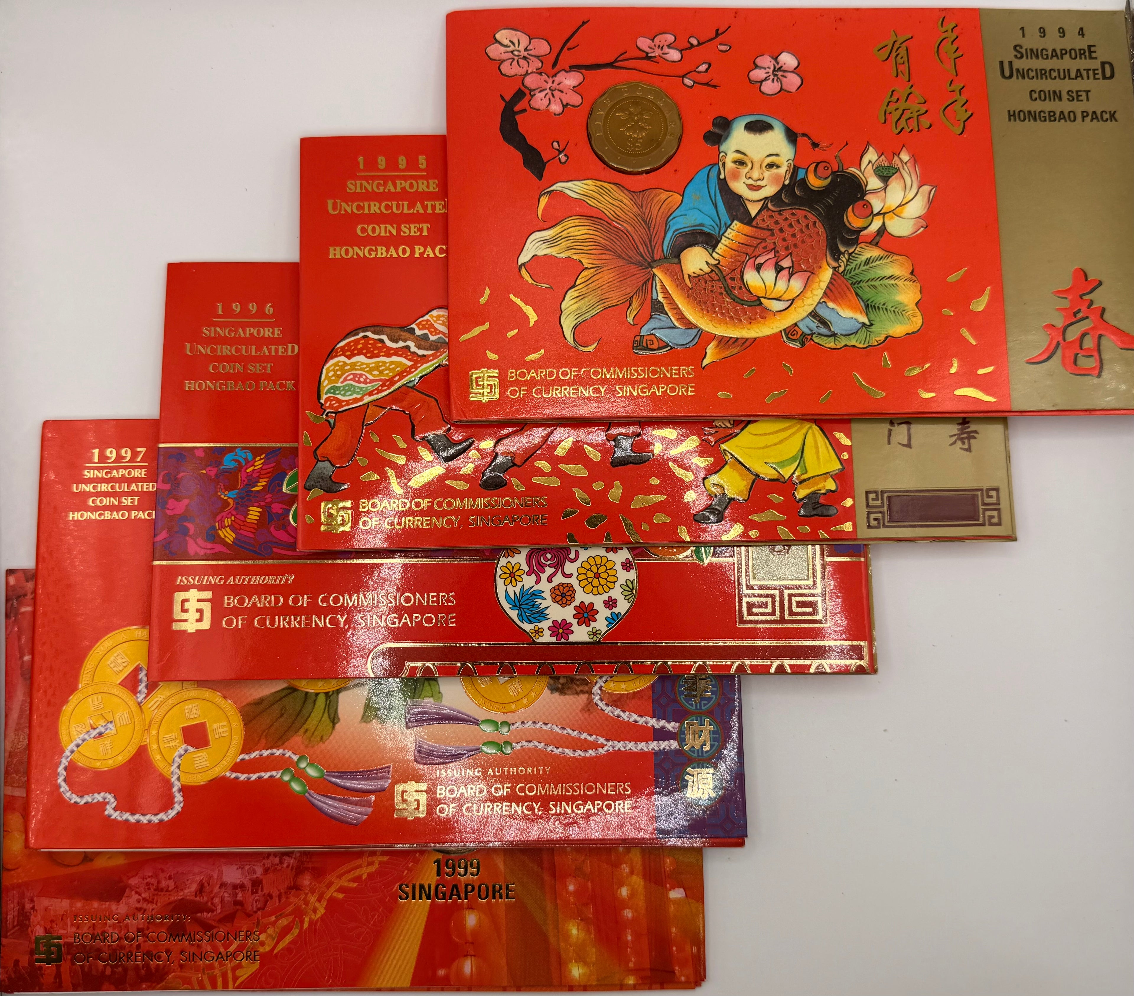 [Set of 5] 1994 - 1999 Singapore Uncirculated Coin Set HongBao Pack