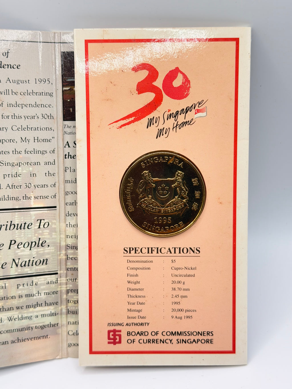 1995 Singapore 30 Years of Independence $5 Cupro-Nickel Coin
