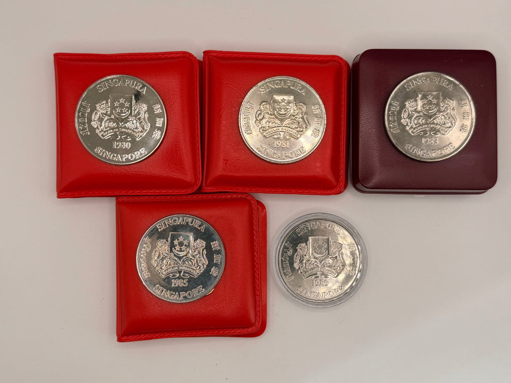 [一套5枚] 1980 - 1989年新加坡农历$10未流通硬币
