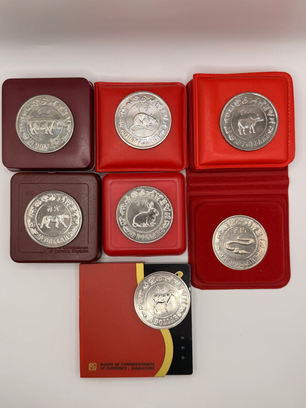[Set of 7] 1983 - 1991 Singapore Lunar Cupro-Nickel $10 Coins