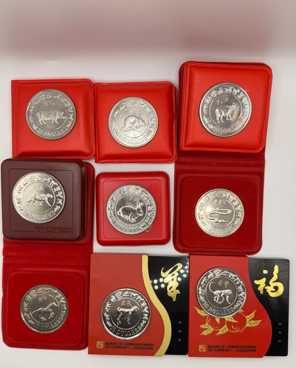 [Set of 9] 1983 - 1992 Singapore Lunar Cupro-Nickel $10 Coins