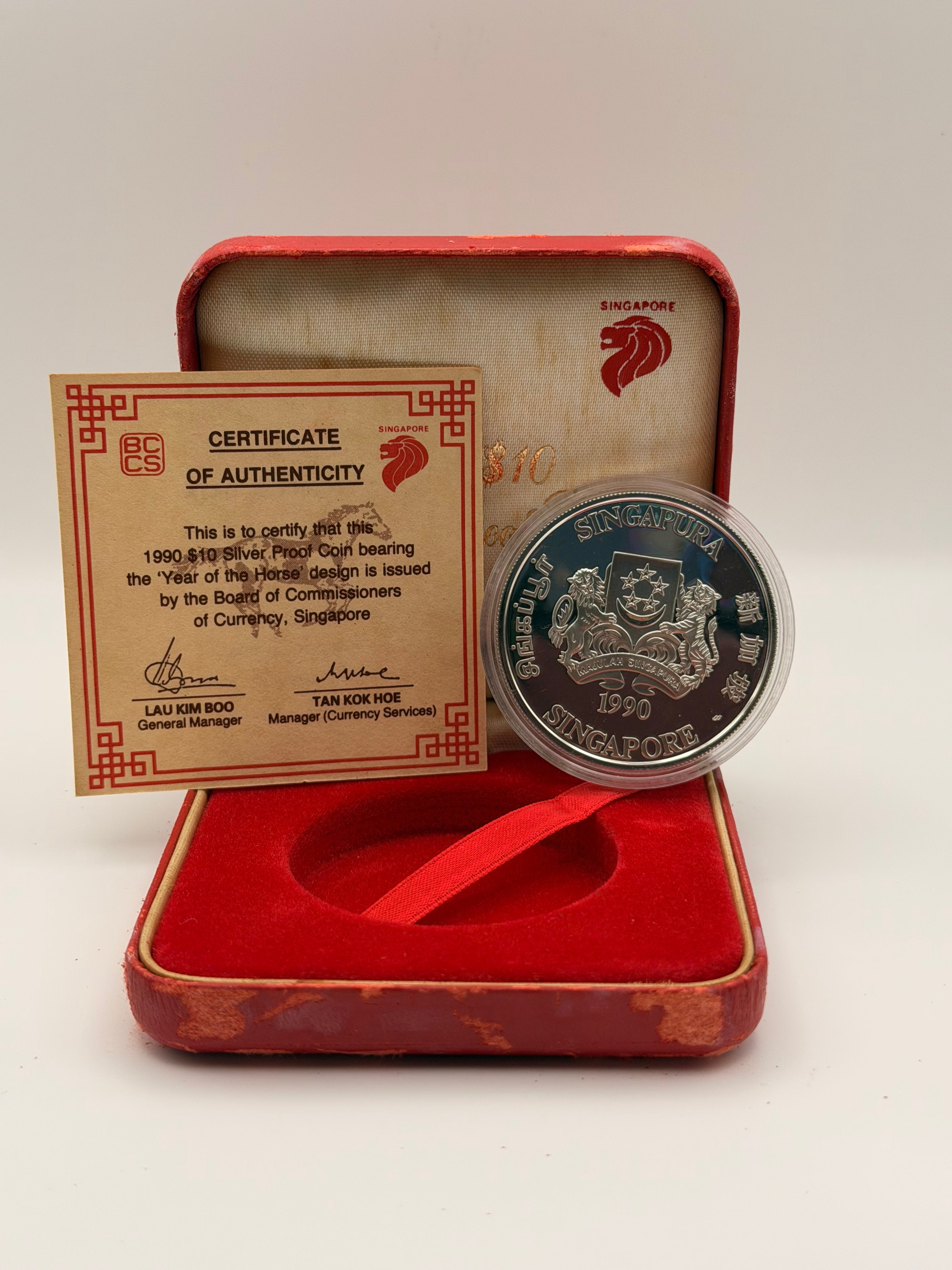 1990 Singapore Lunar $10 Silver Proof Coin (Year of Horse)