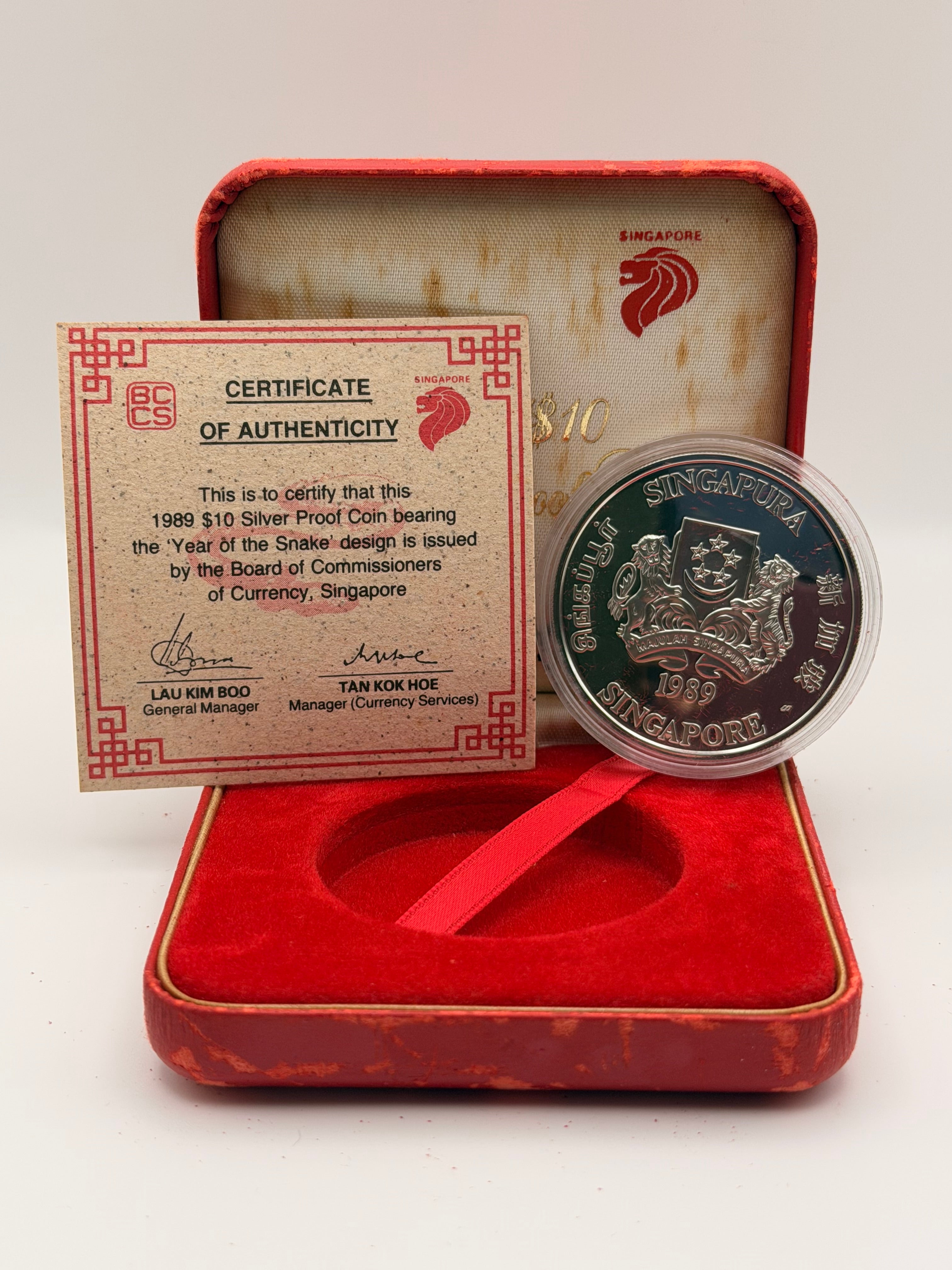 1989 Singapore $10 Silver Proof Coin (Year of Snake)