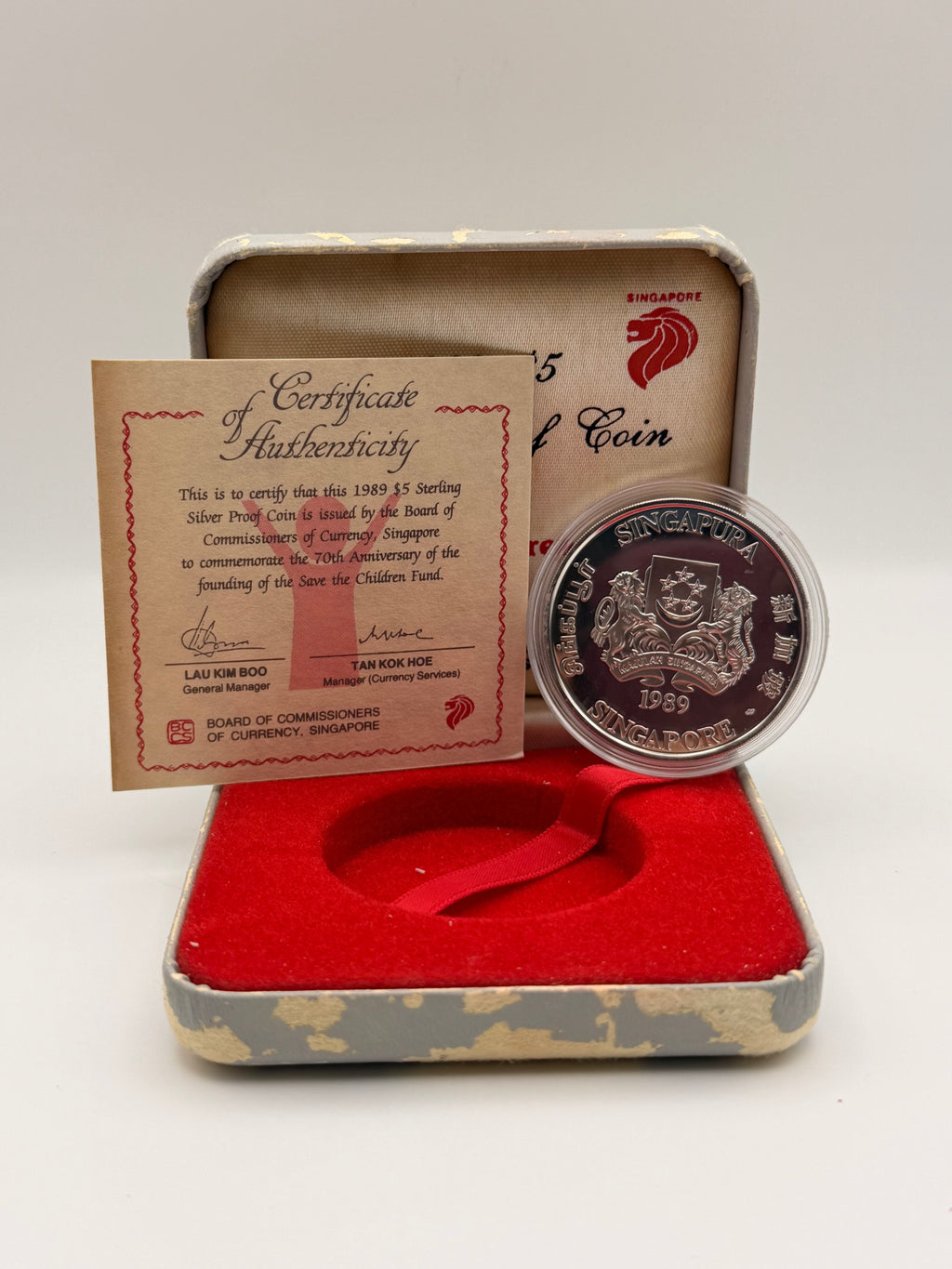 1989 Singapore $5 Sterling Silver Proof Coin - 70th Anniversary of Save the Children Fund