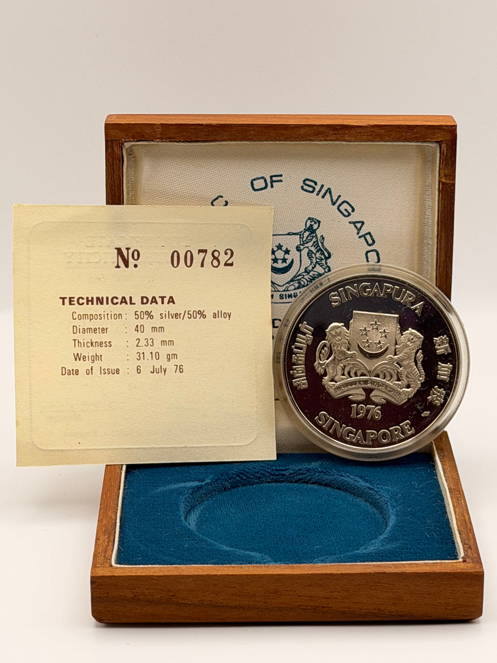1976 Singapore $10 Silver Proof Coin - Ship Series
