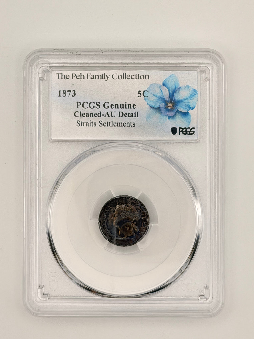 1873 Straits Settlement 5C Genuine Cleaned-AU Detail