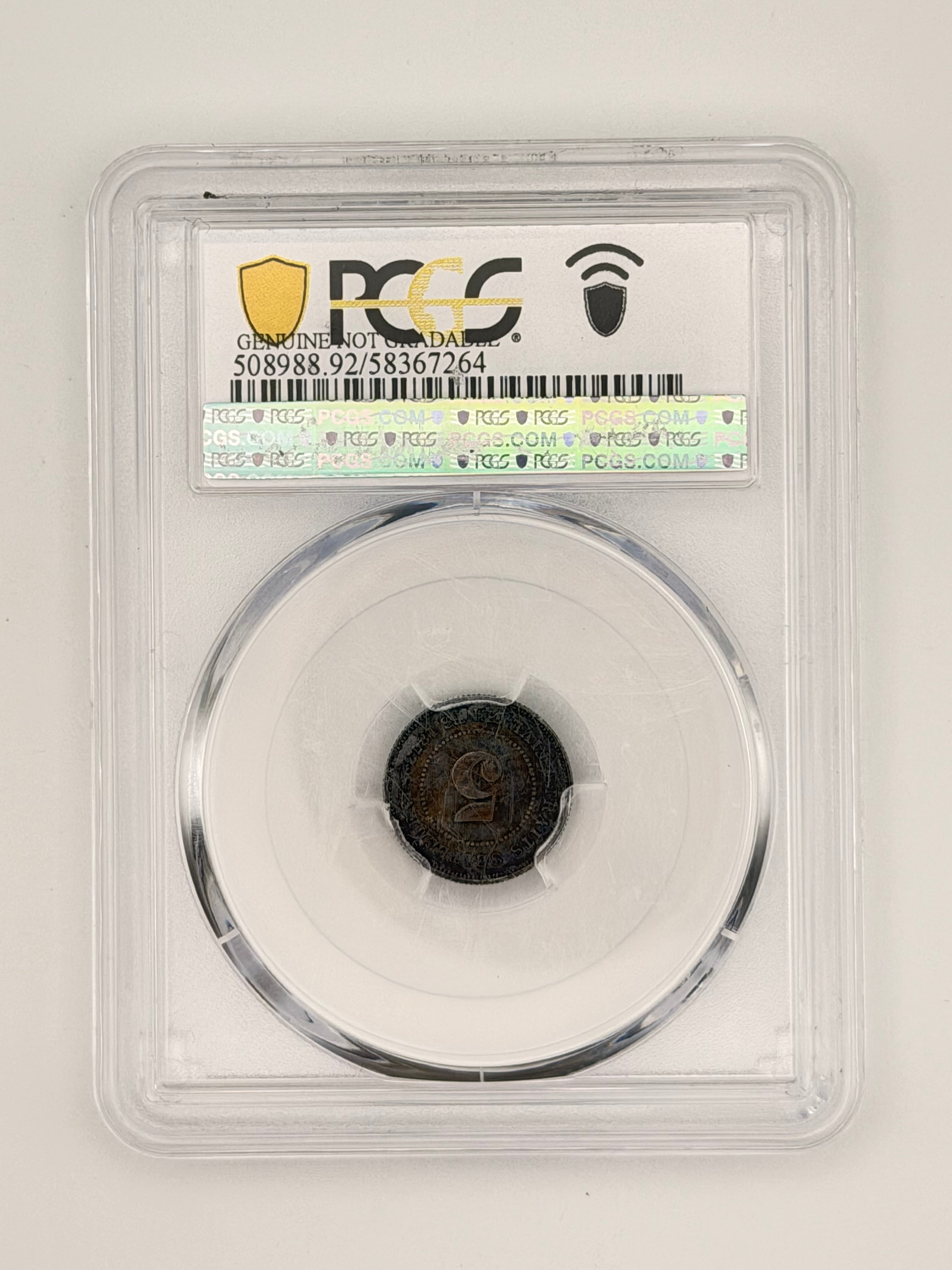 1873 Straits Settlement 5C Genuine Cleaned-AU Detail