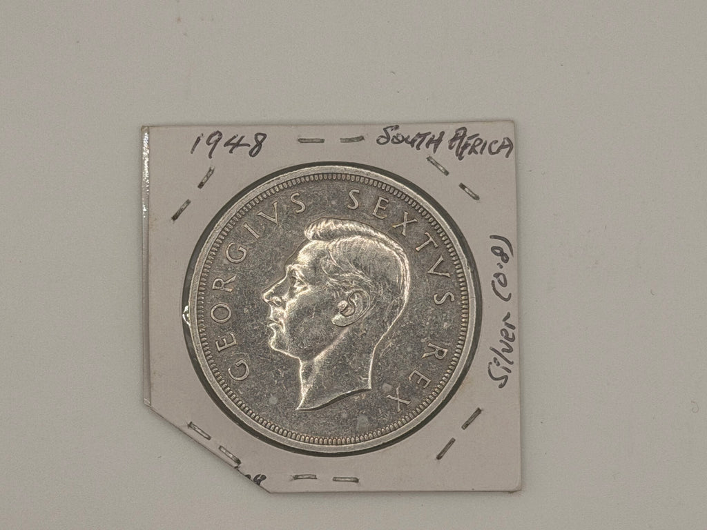 1948 South Africa 5 Shilling George VI Sextus Rex Silver Coin