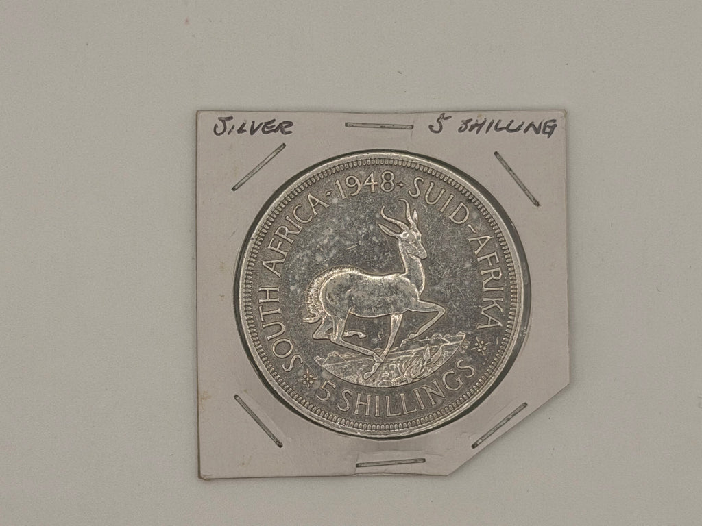 1948 South Africa 5 Shilling George VI Sextus Rex Silver Coin