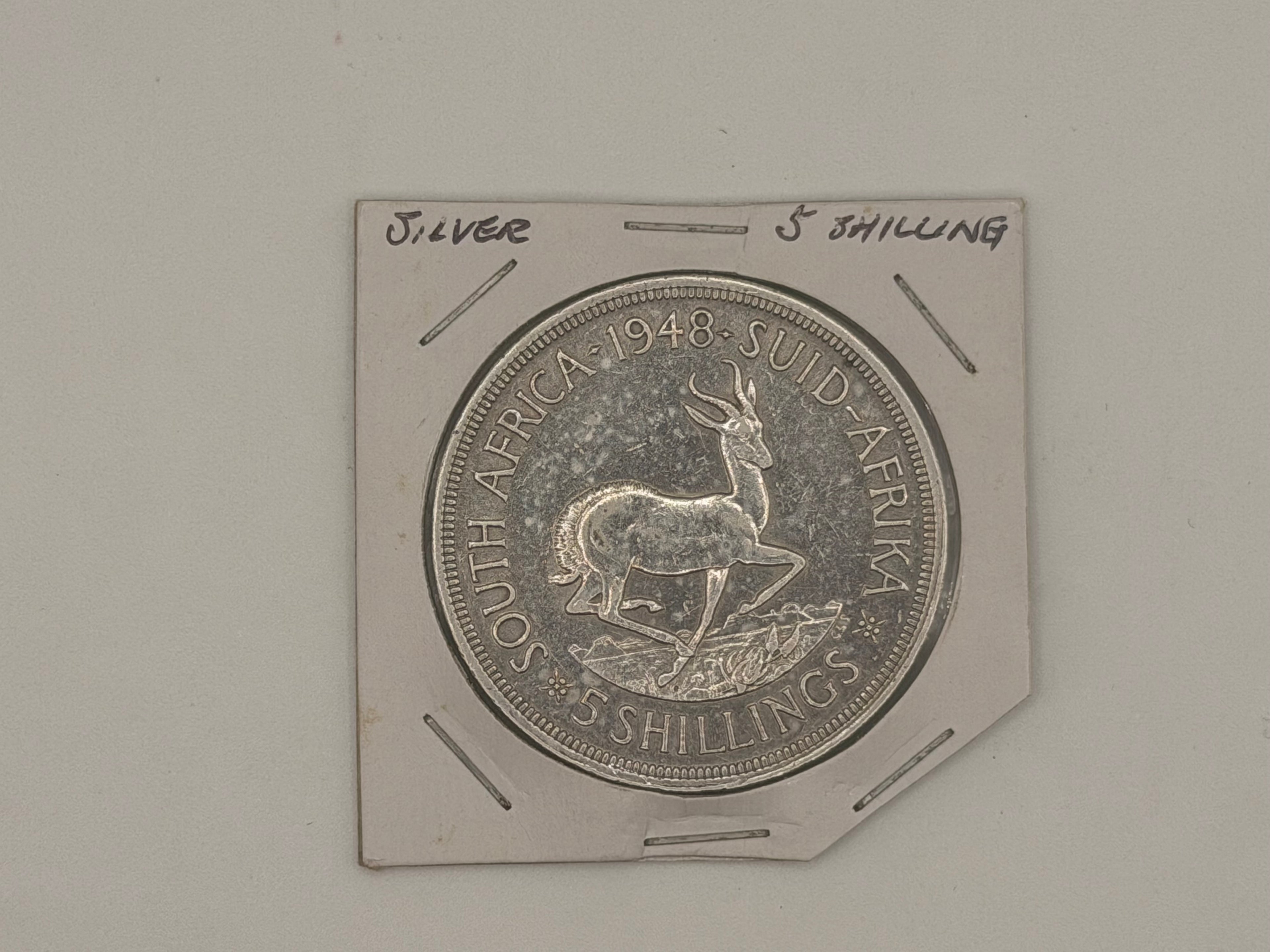 1948 South Africa 5 Shilling George VI Sextus Rex Silver Coin