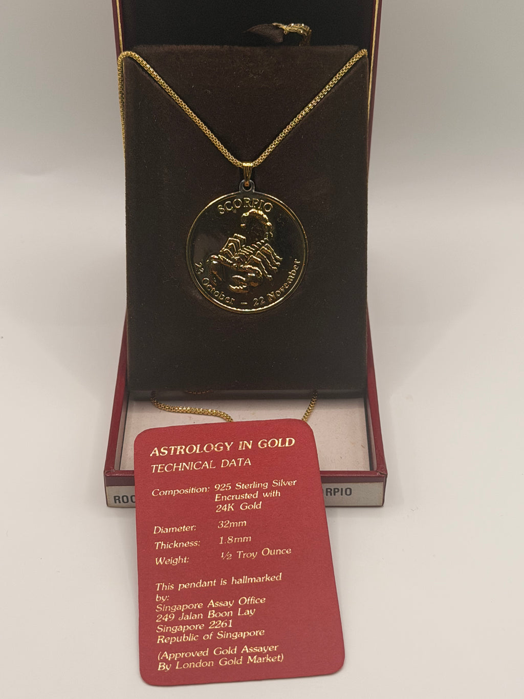 Singapore Year of the Rooster 24K Gold Plated Necklace - Scorpio