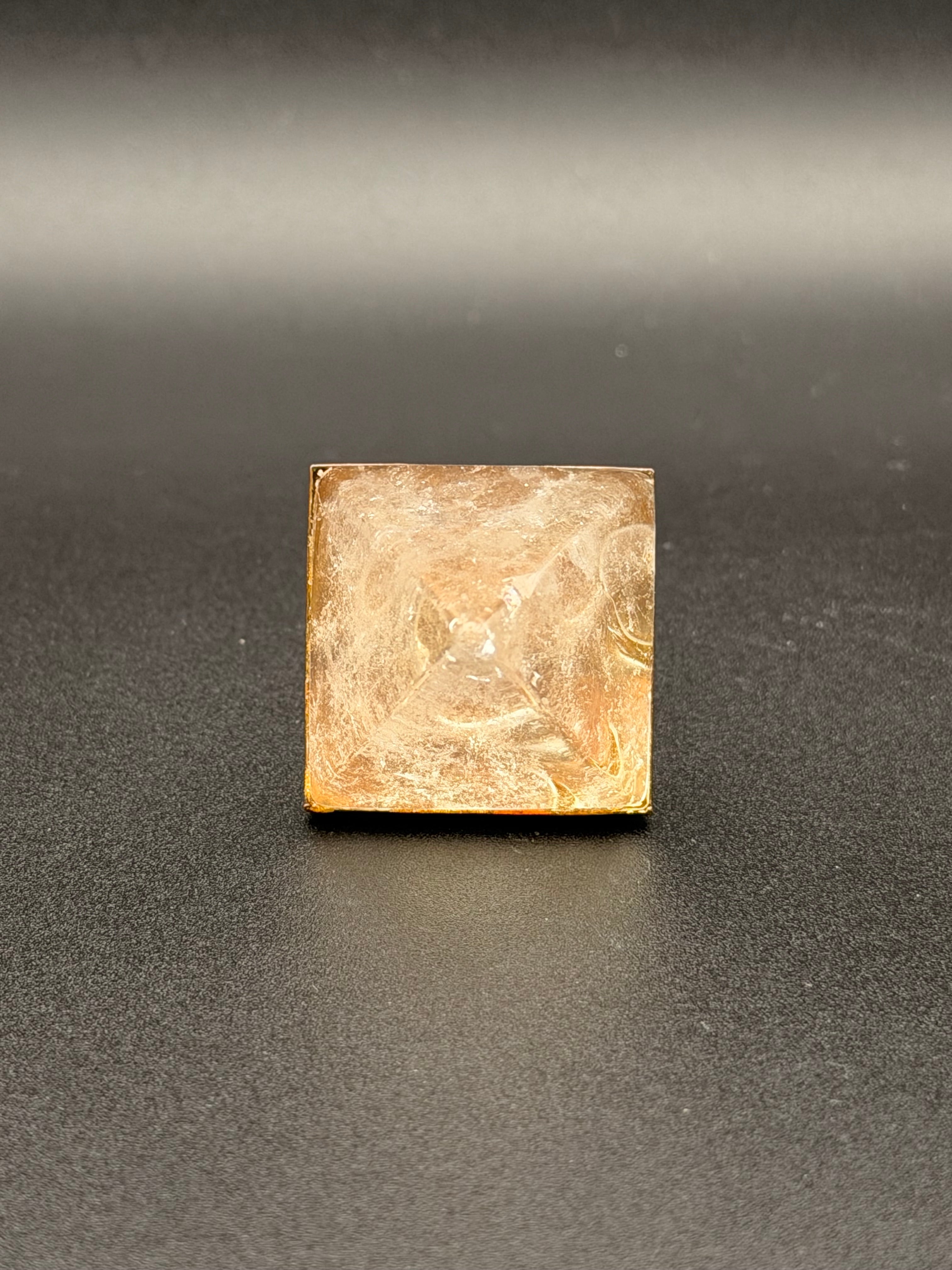 Gold Plated Natural Citrine Quartz Pyramid Crystal Ring | Adjustable Open Band