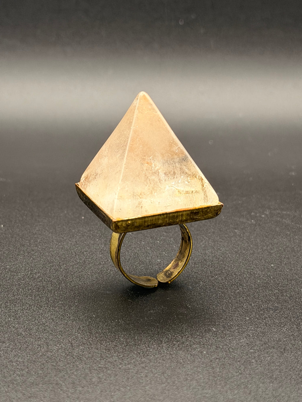 Gold Plated Natural Citrine Quartz Pyramid Crystal Ring | Adjustable Open Band