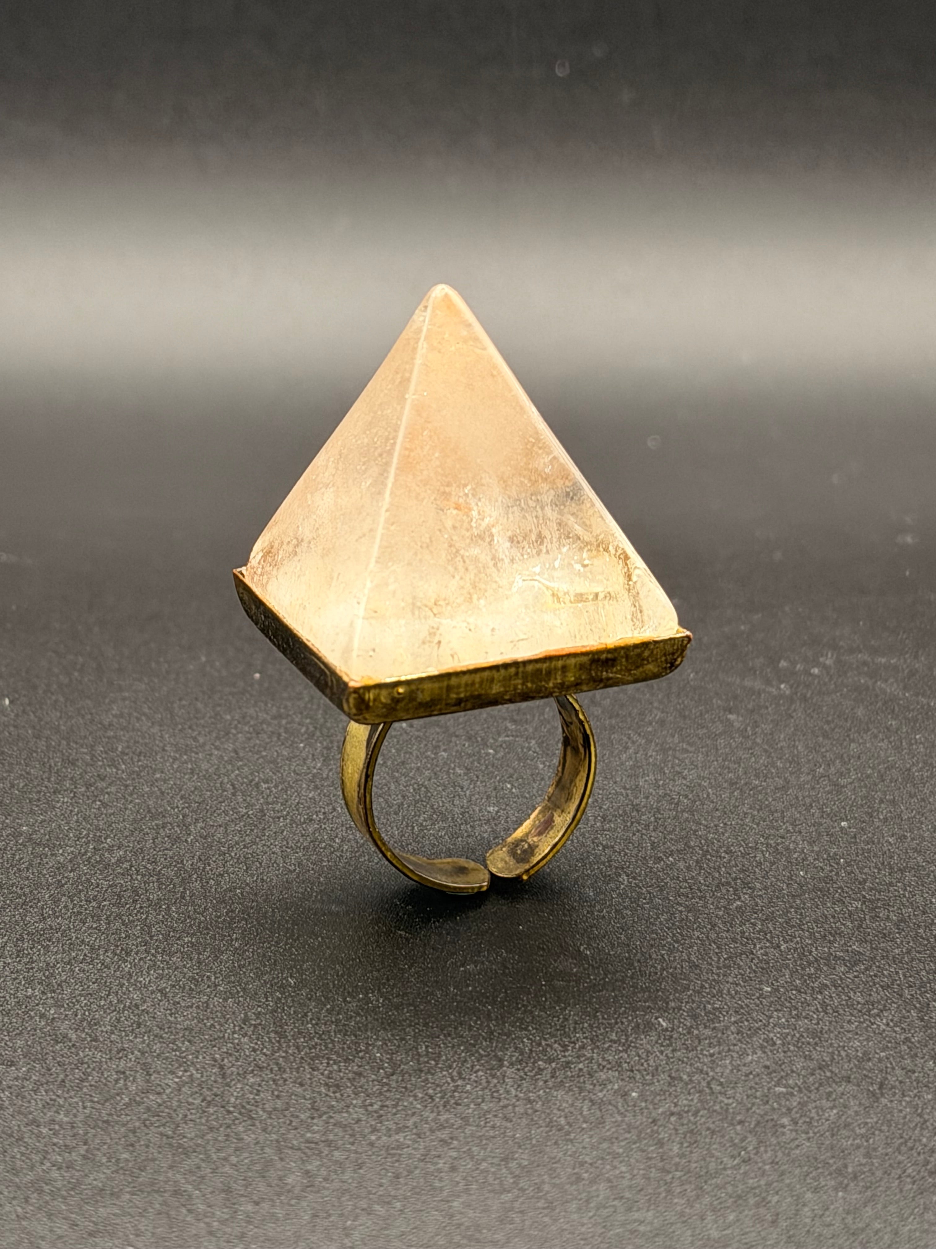 Gold Plated Natural Citrine Quartz Pyramid Crystal Ring | Adjustable Open Band