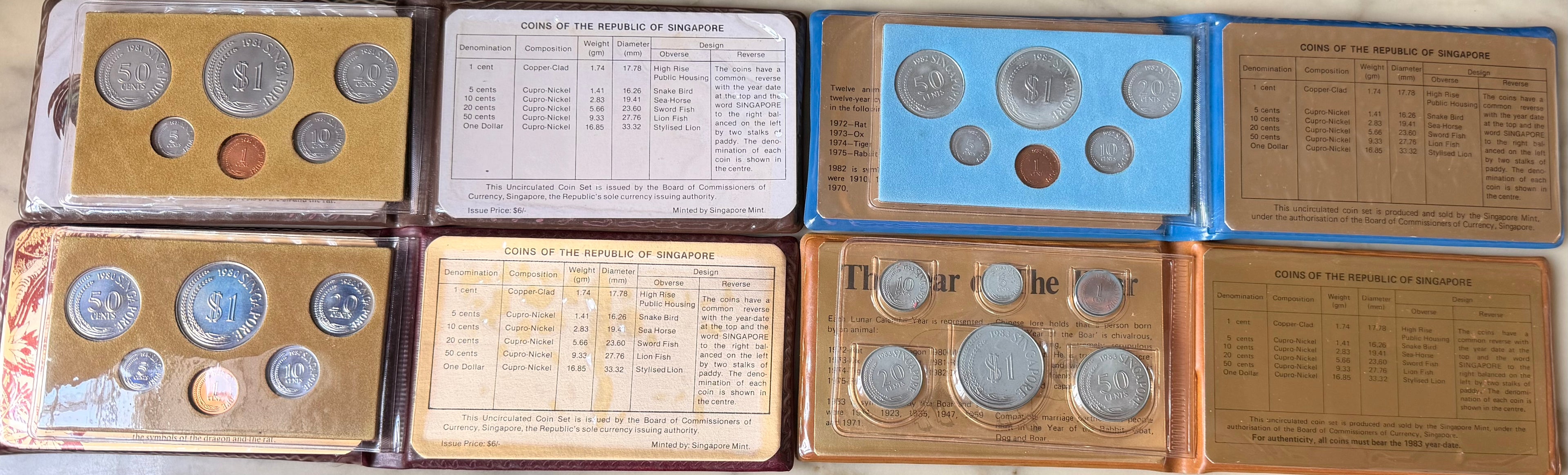[Set of 4] 1980 - 1983 Singapore Uncirculated Coin Sets