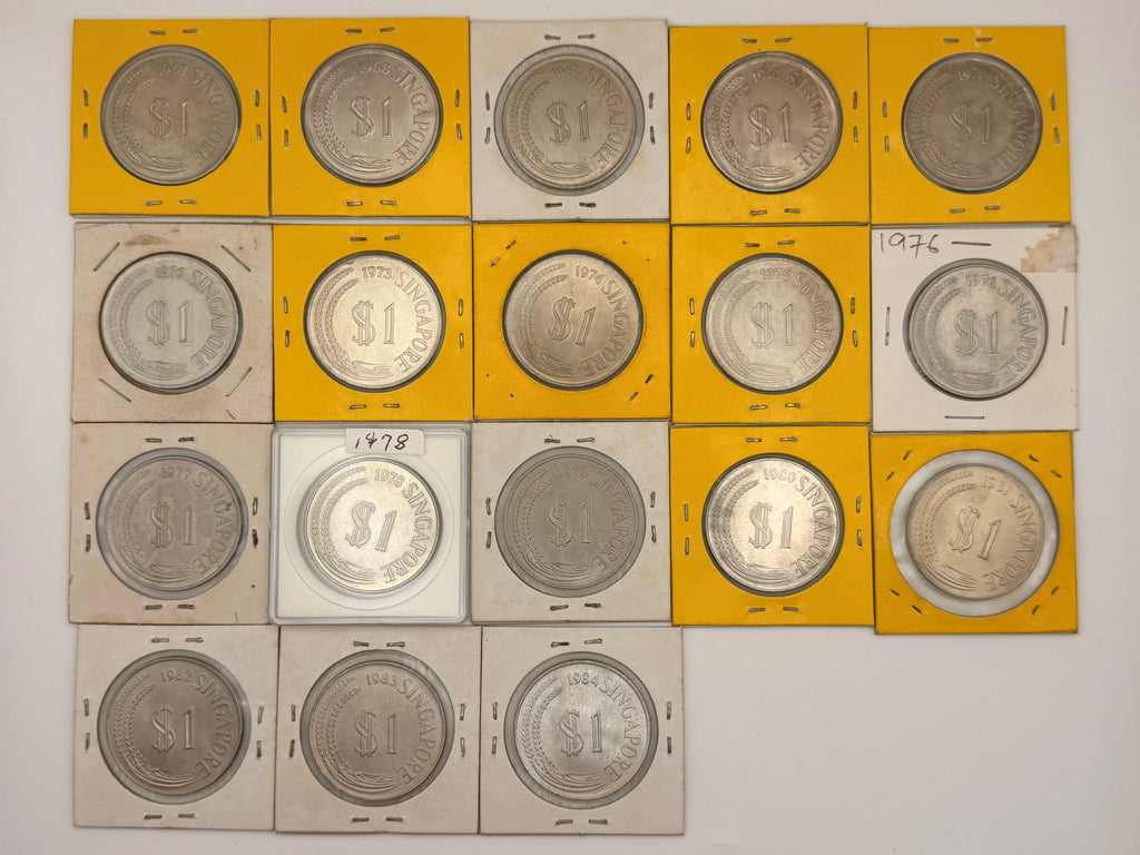 [18 pcs] 1967 - 1984 Singapore UNC $1 Lion Coin