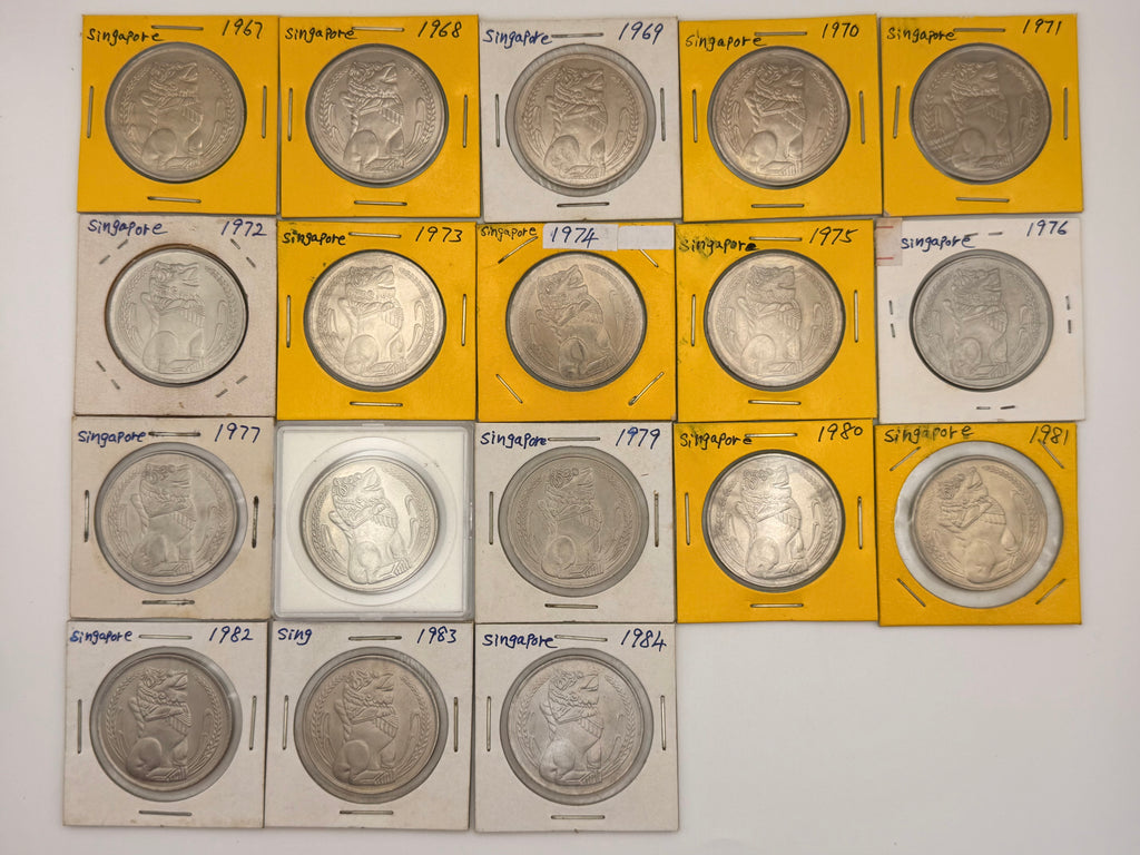 [18 pcs] 1967 - 1984 Singapore UNC $1 Lion Coin