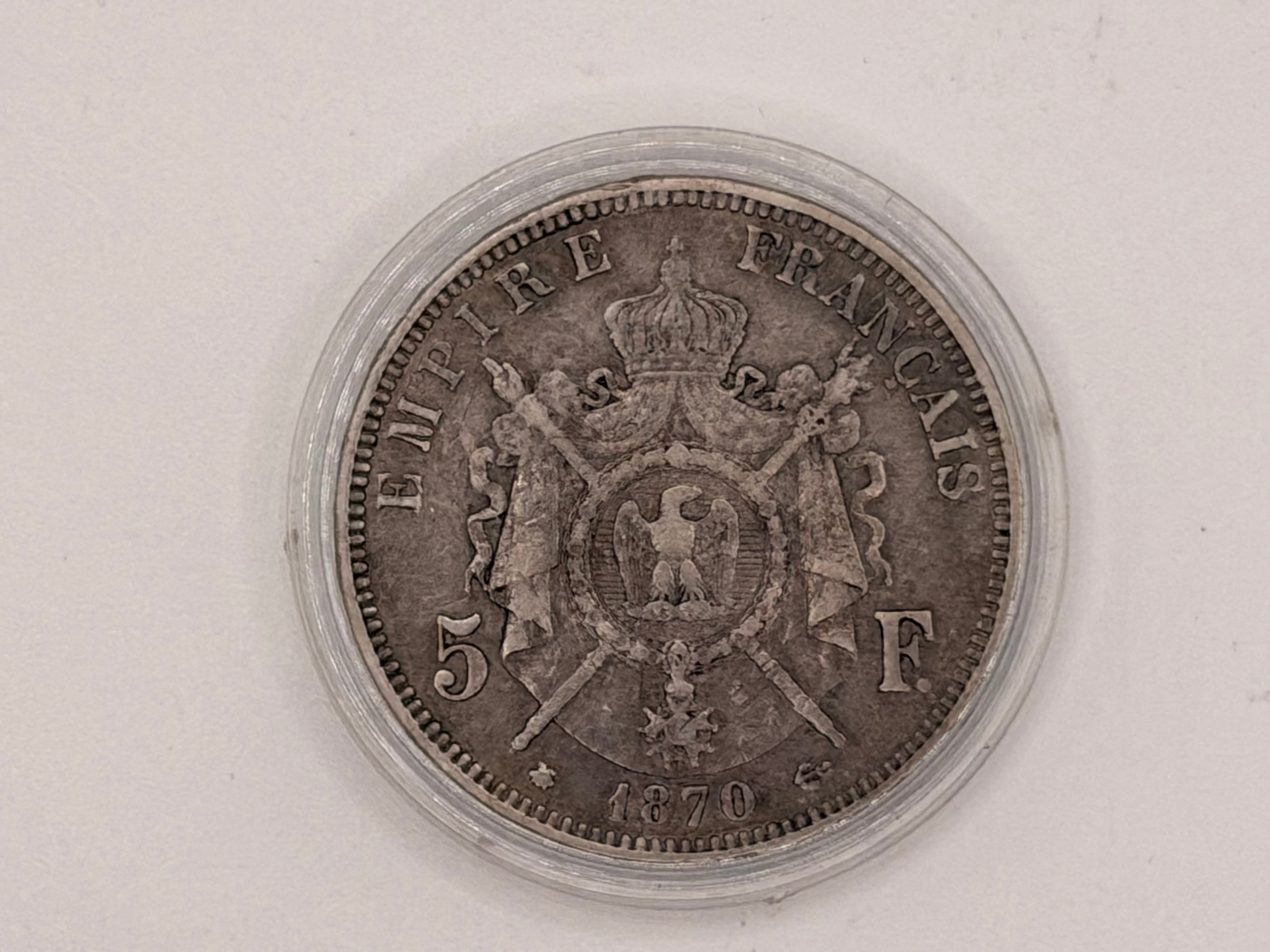 1870 - France 5 Francs Silver Napoleon Coin