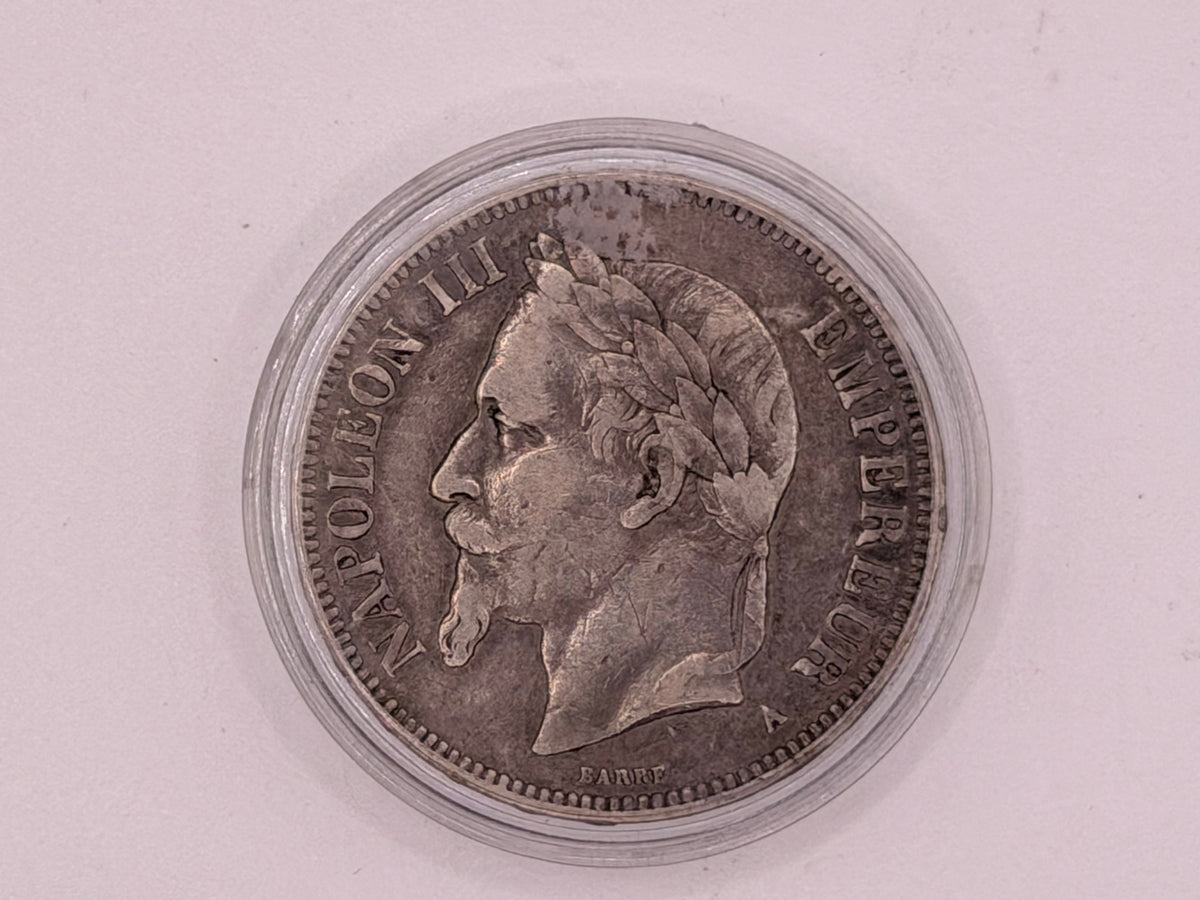 1870 - France 5 Francs Silver Napoleon Coin