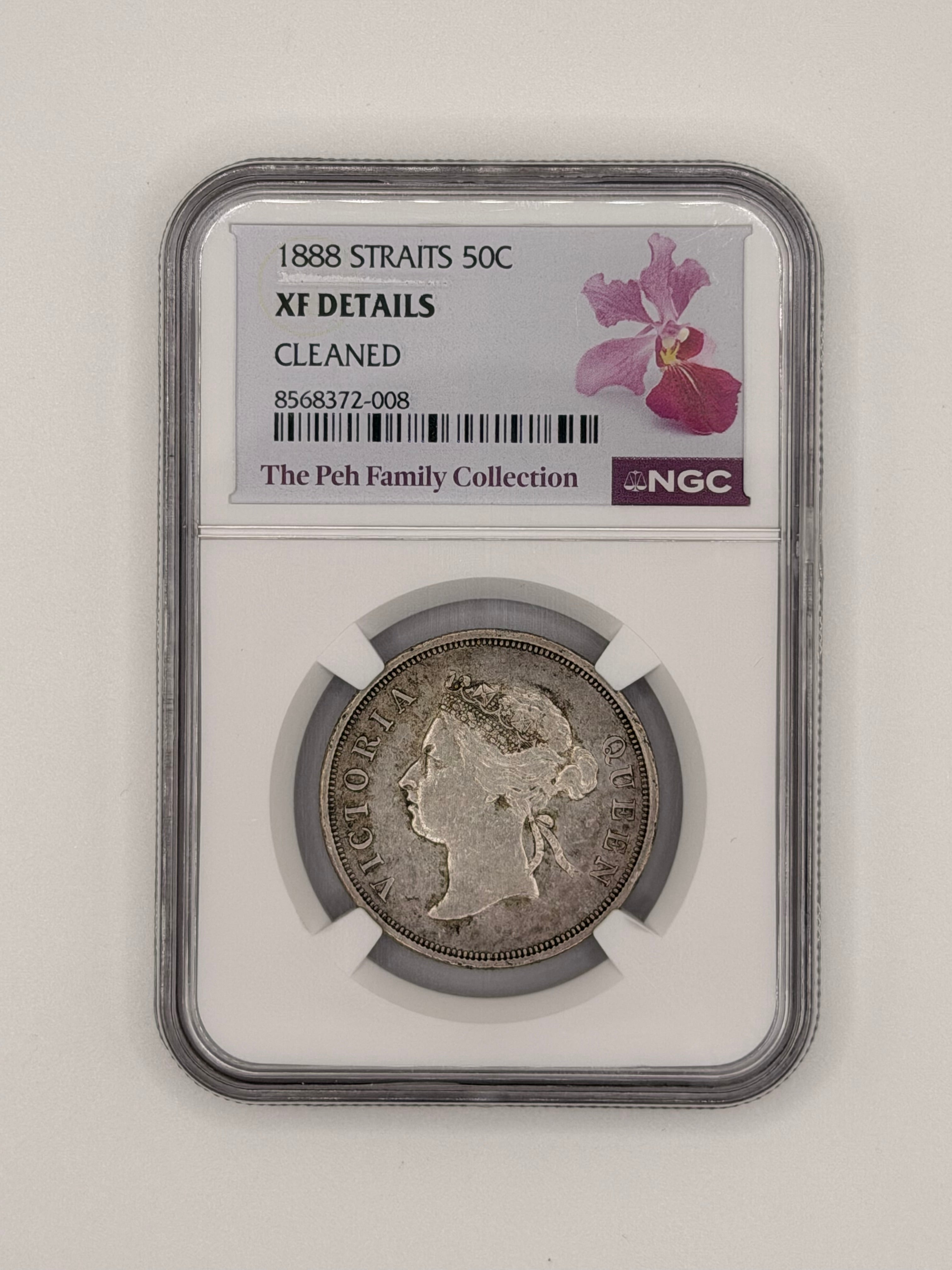 1888 Straits 50c XF Details Cleaned