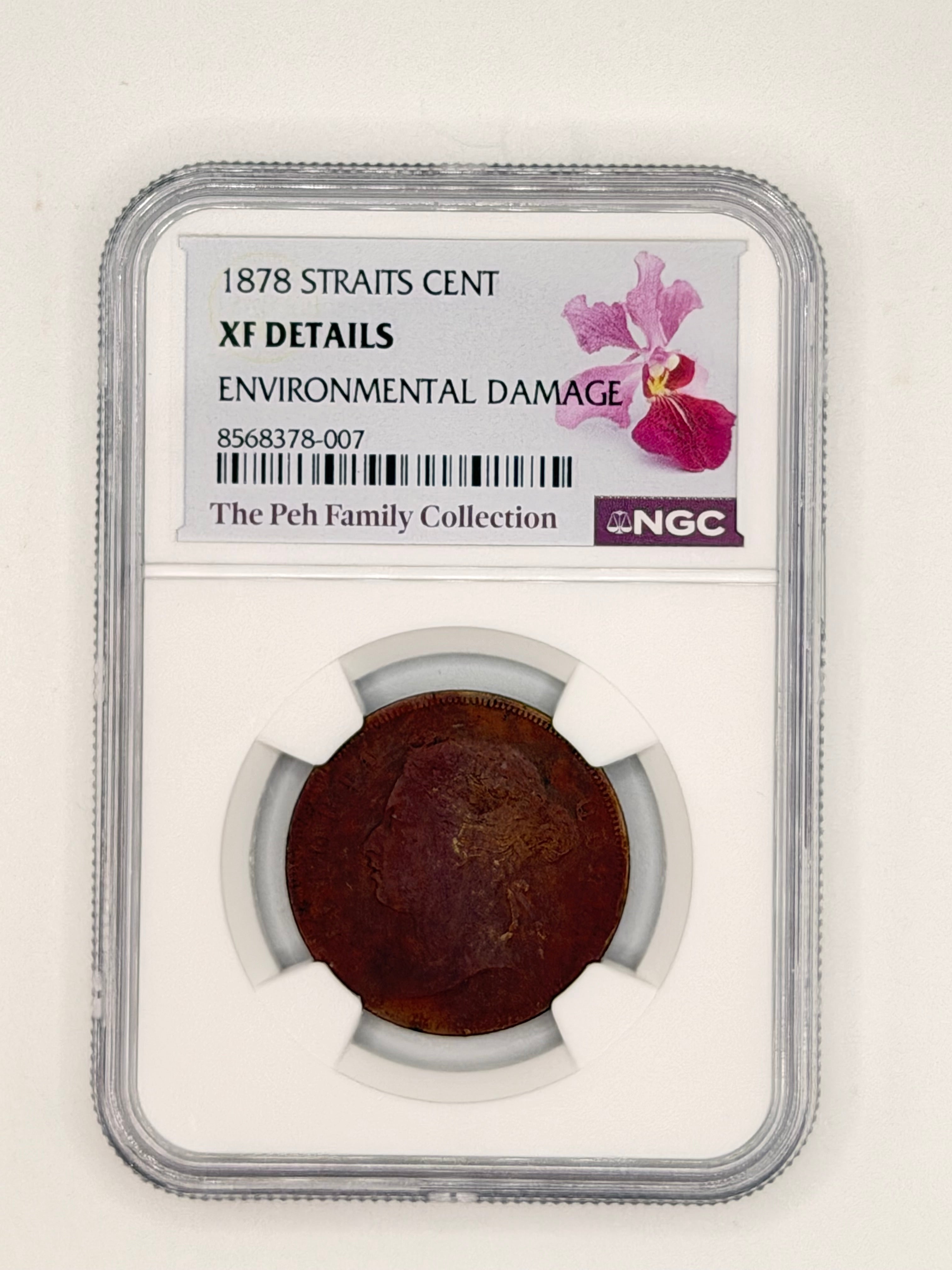 1878 Straits Cent XF Details Environmental Damage