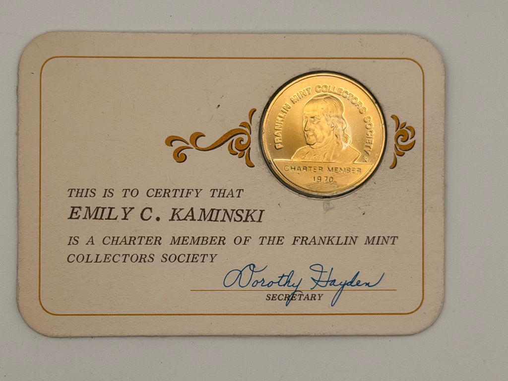 1970 - 1979 US Franklin Mint Collectors Society Charter Member Token