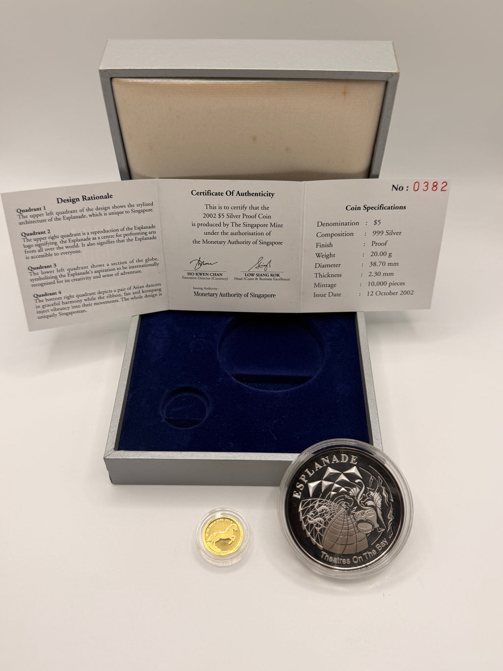 2002 Singapore $5 Esplanade Silver Proof & Gold Coin Set