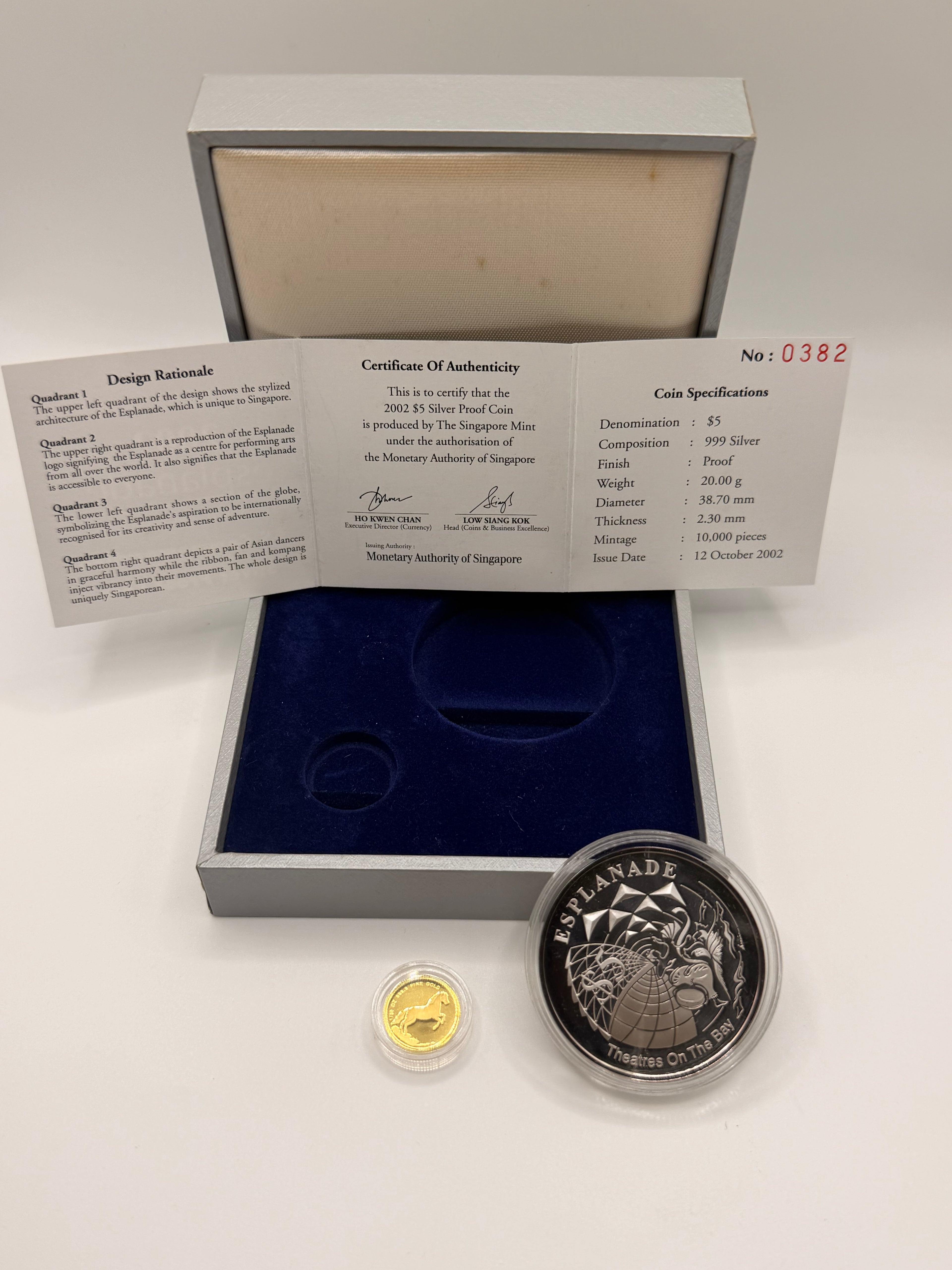 2002 Singapore $5 Esplanade Silver Proof & Gold Coin Set