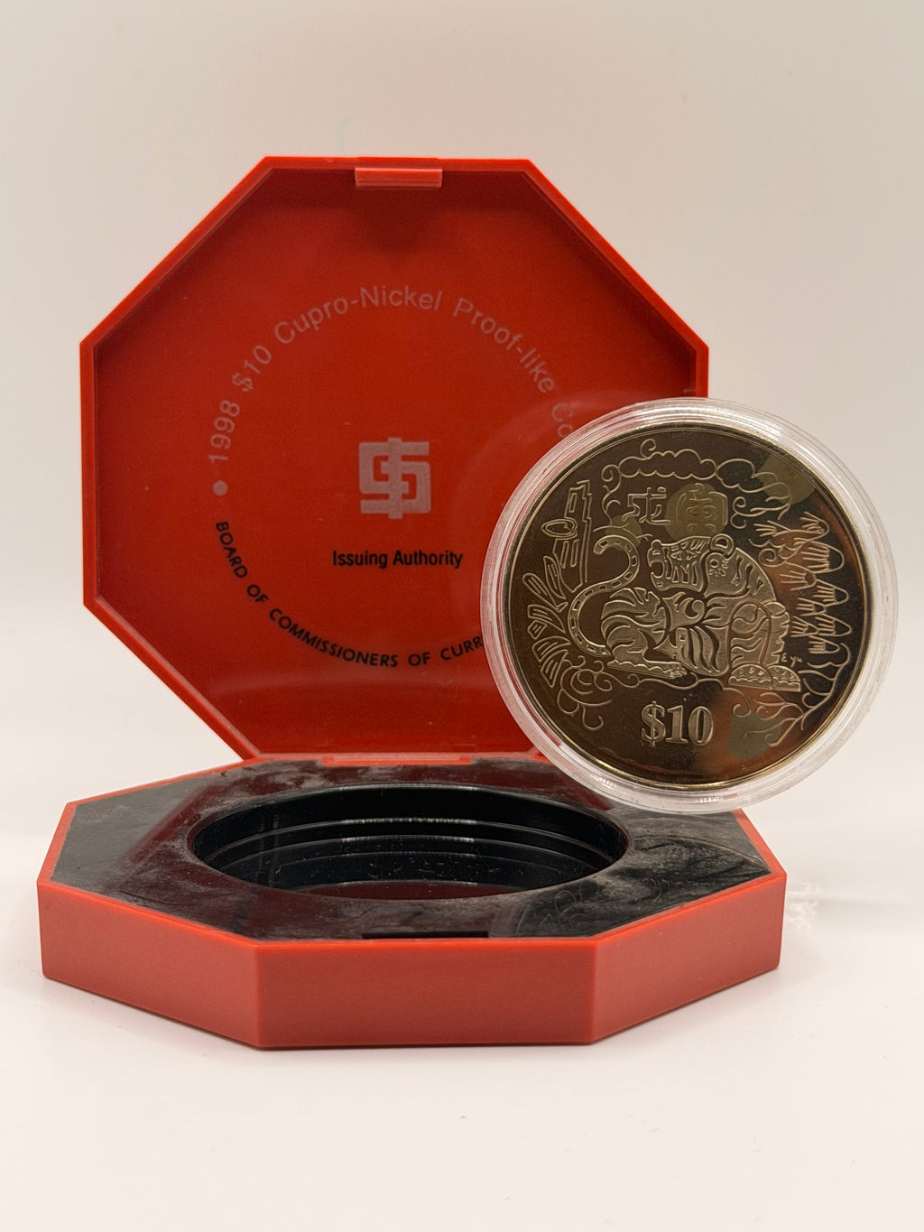 1998 Singapore $10 Cupro-Nickel Proof Like Coin (Year of Tiger)