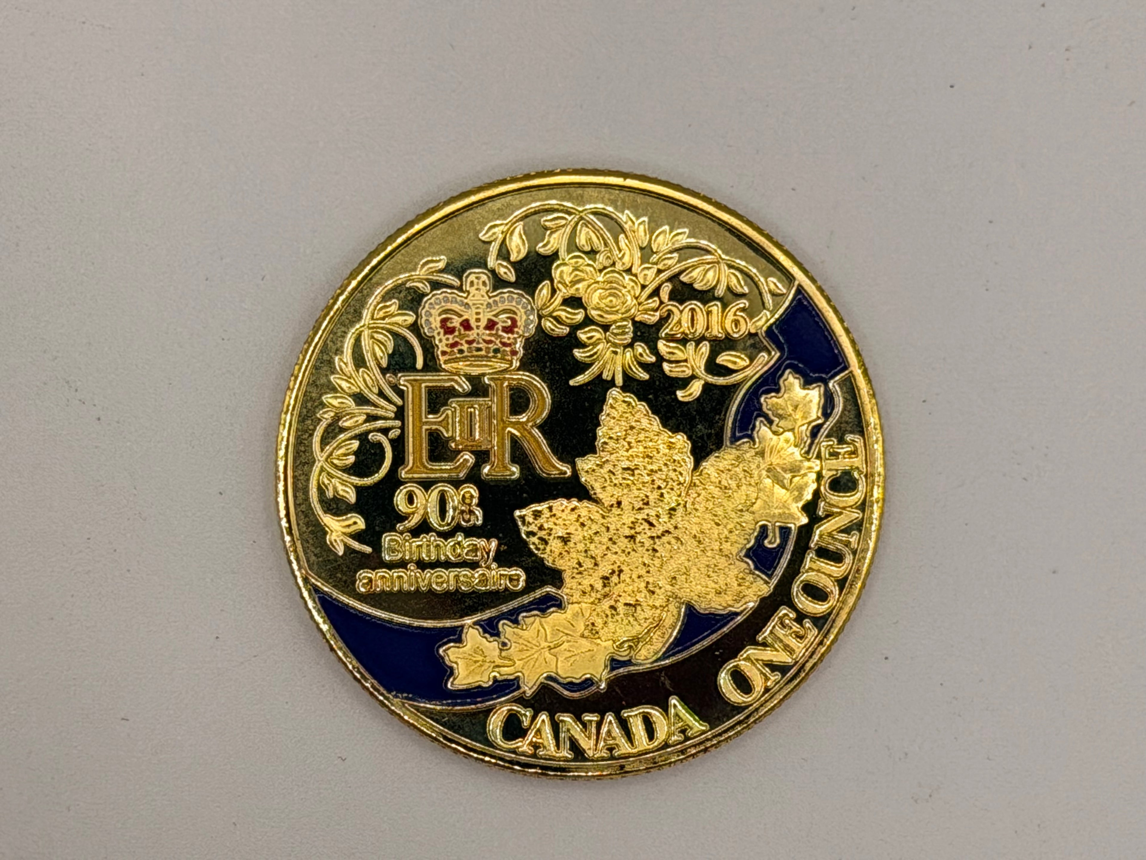 2016 Canada 1 Ounce Queen Elizabeth 90th Birthday Anniversary Gold Plated Commemorative Coin