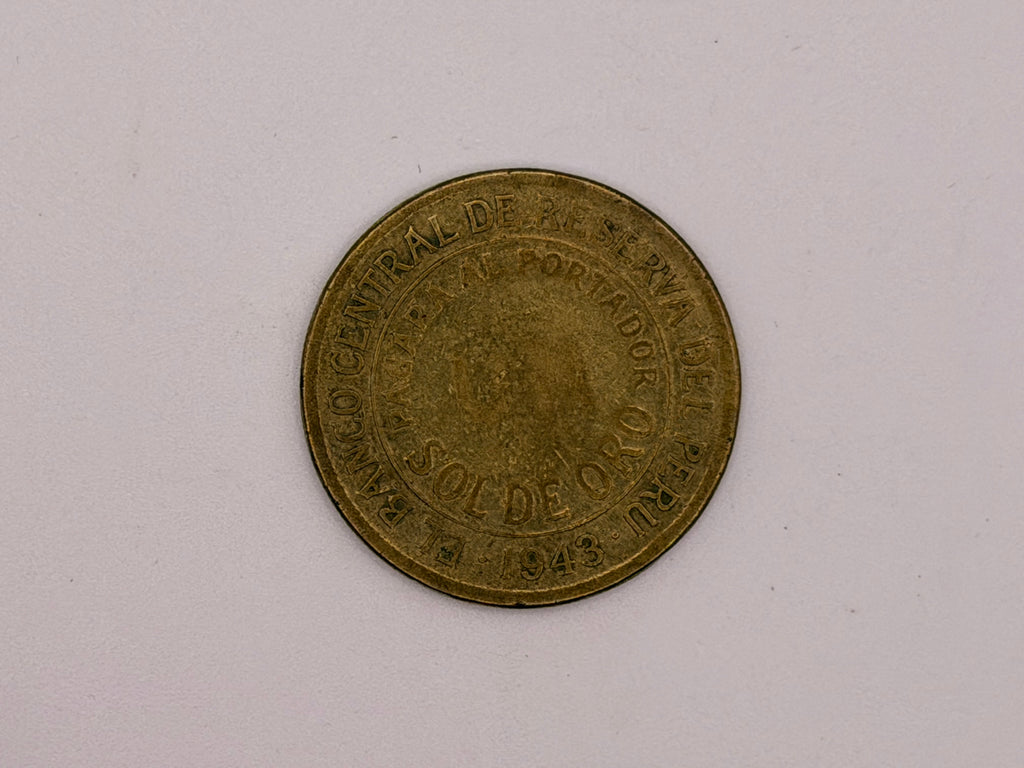 1943 Peru brass 1 Sol de Oro Coin