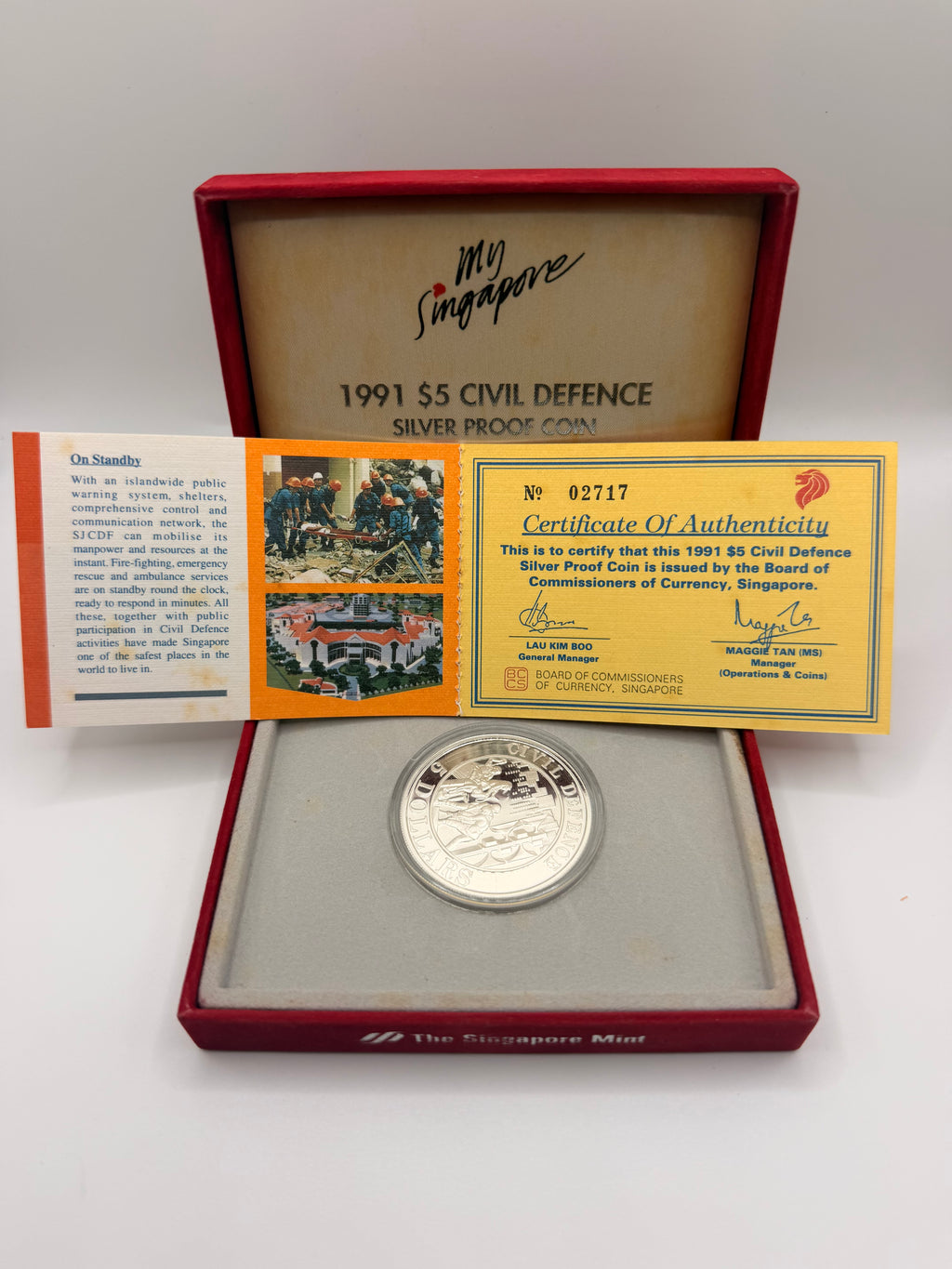 1991 Singapore $5 Civil Defence Silver Proof Coin