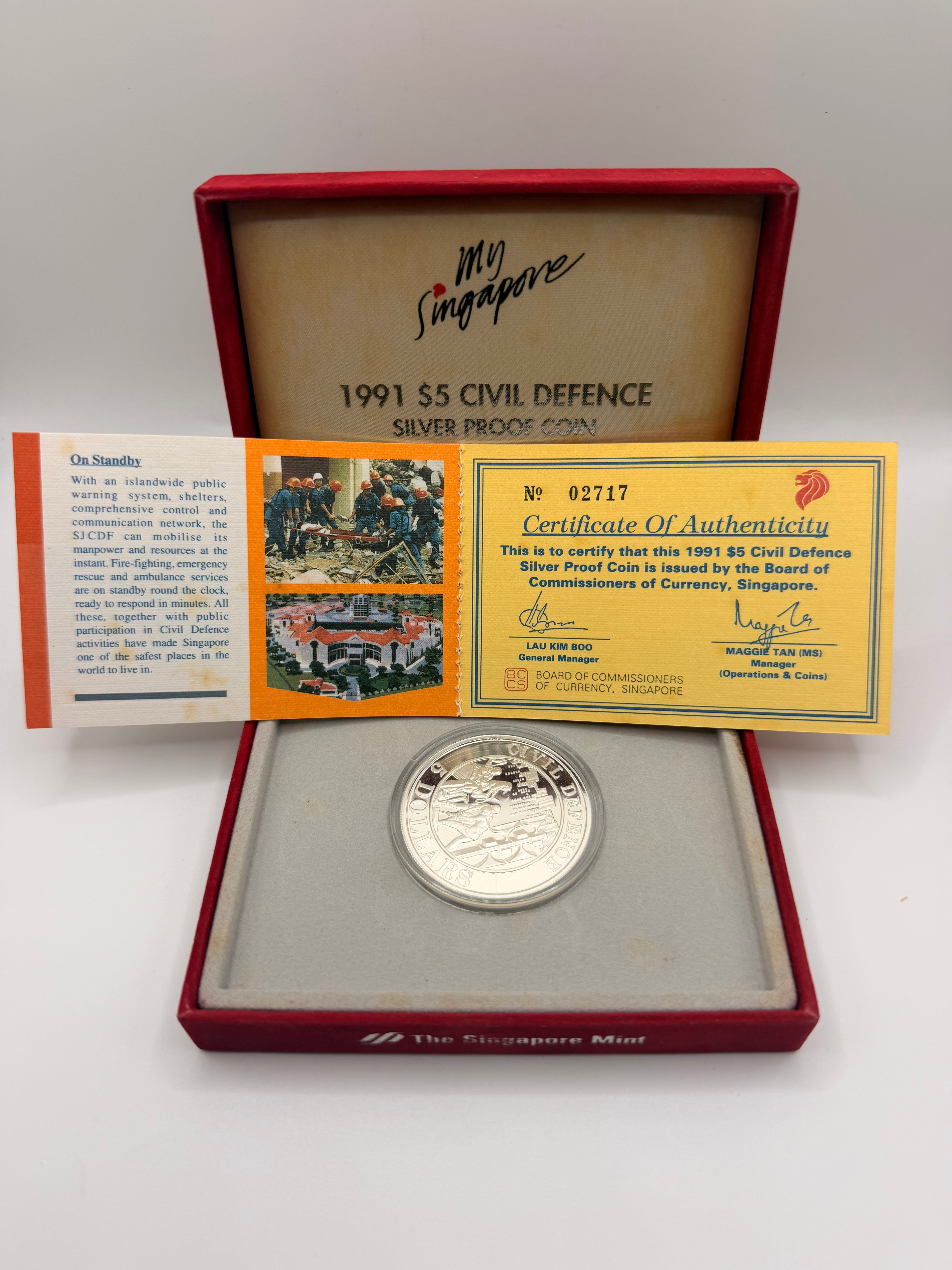 1991 Singapore $5 Civil Defence Silver Proof Coin