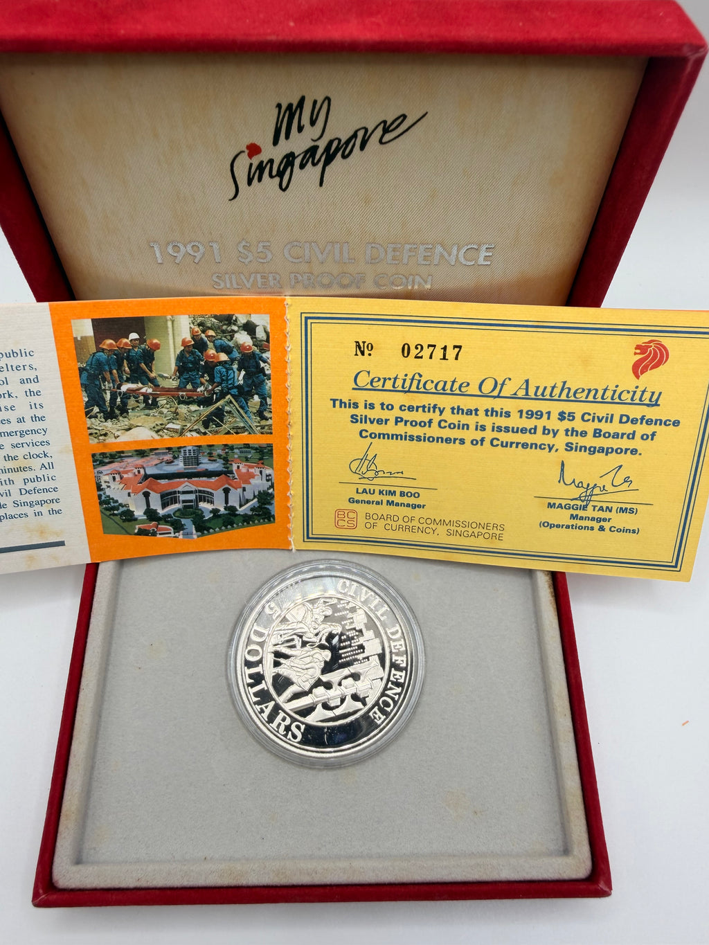 1991 Singapore $5 Civil Defence Silver Proof Coin