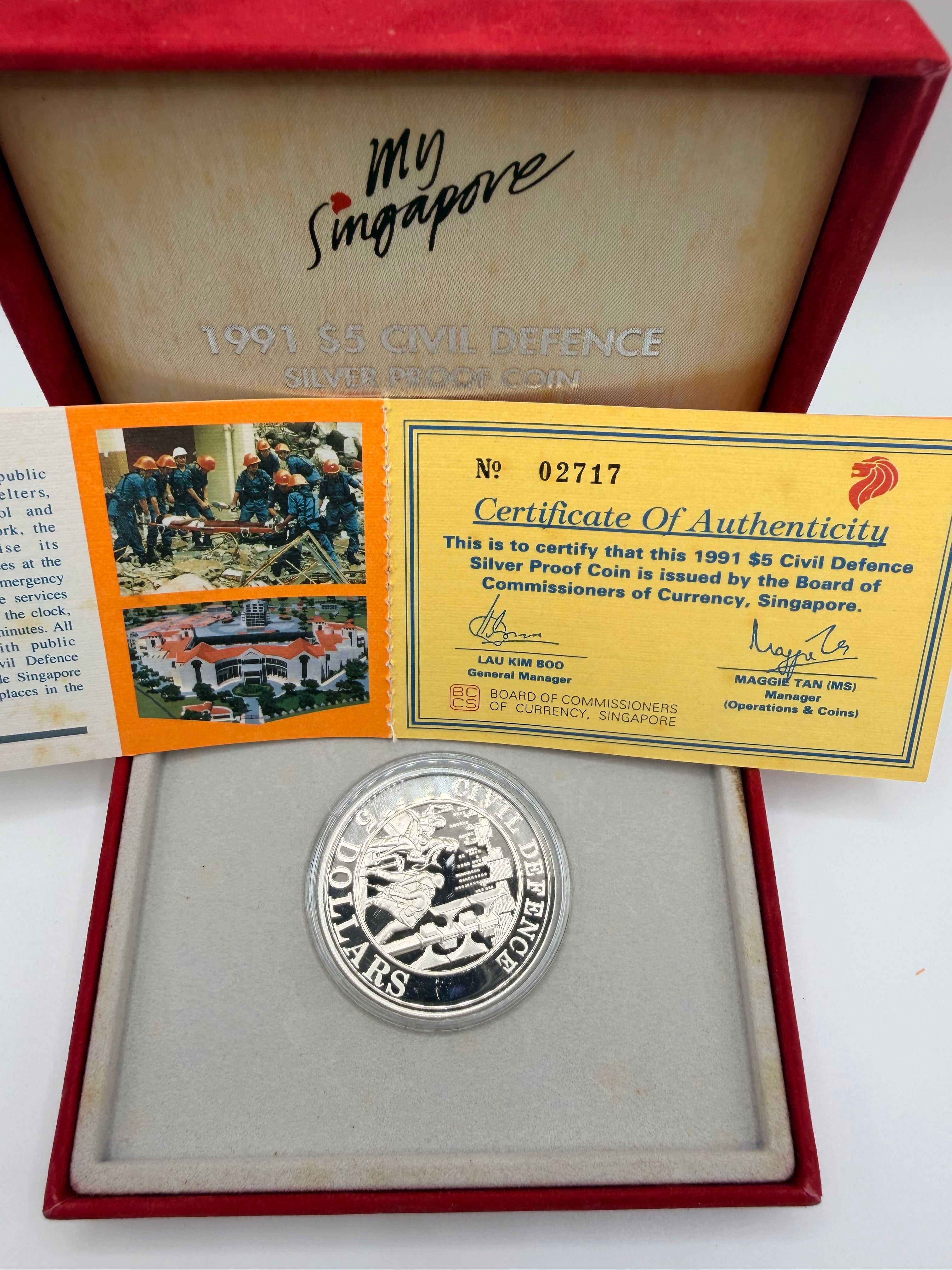 1991 Singapore $5 Civil Defence Silver Proof Coin