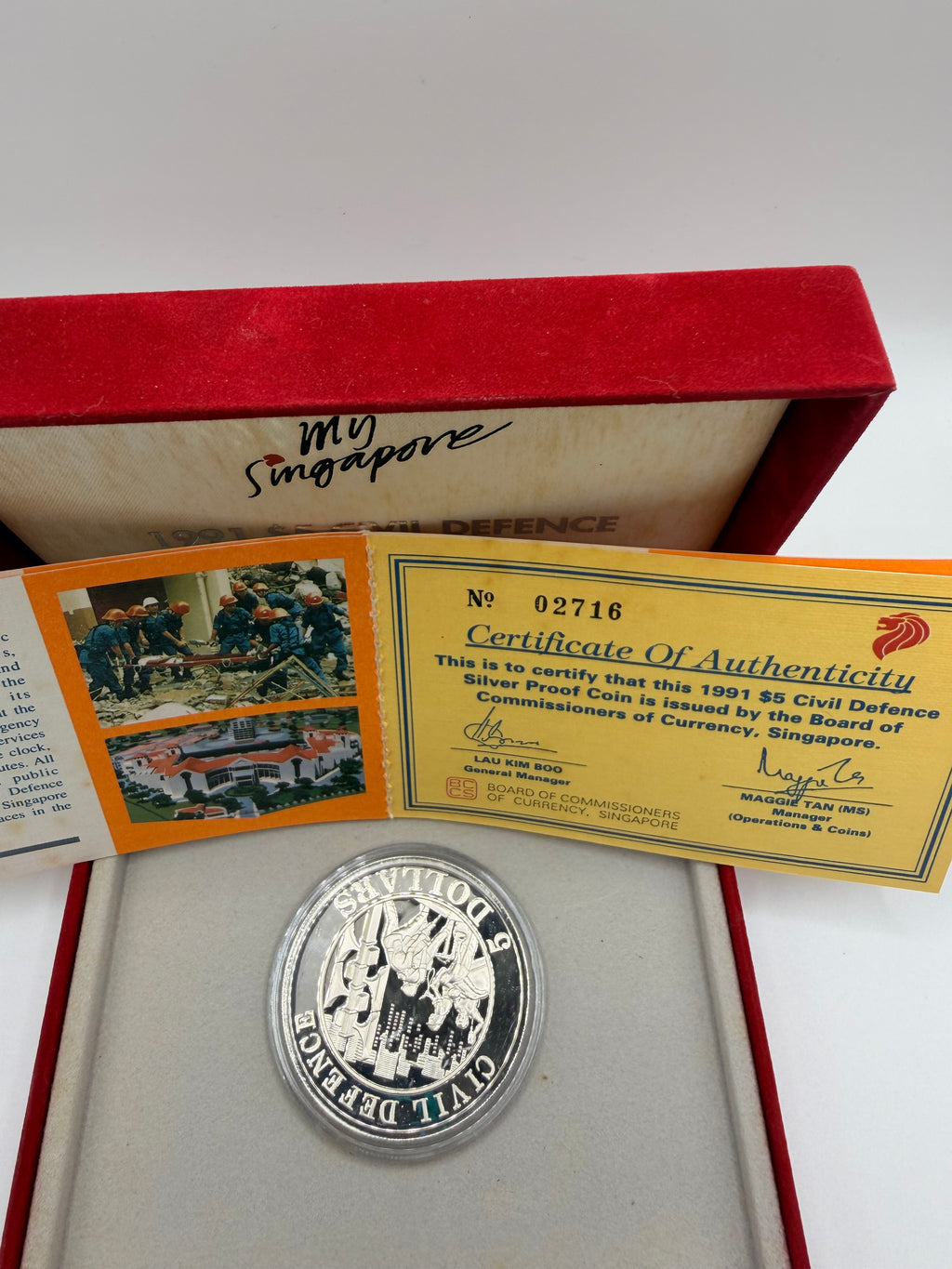 1991 Singapore $5 Civil Defence Silver Proof Coin