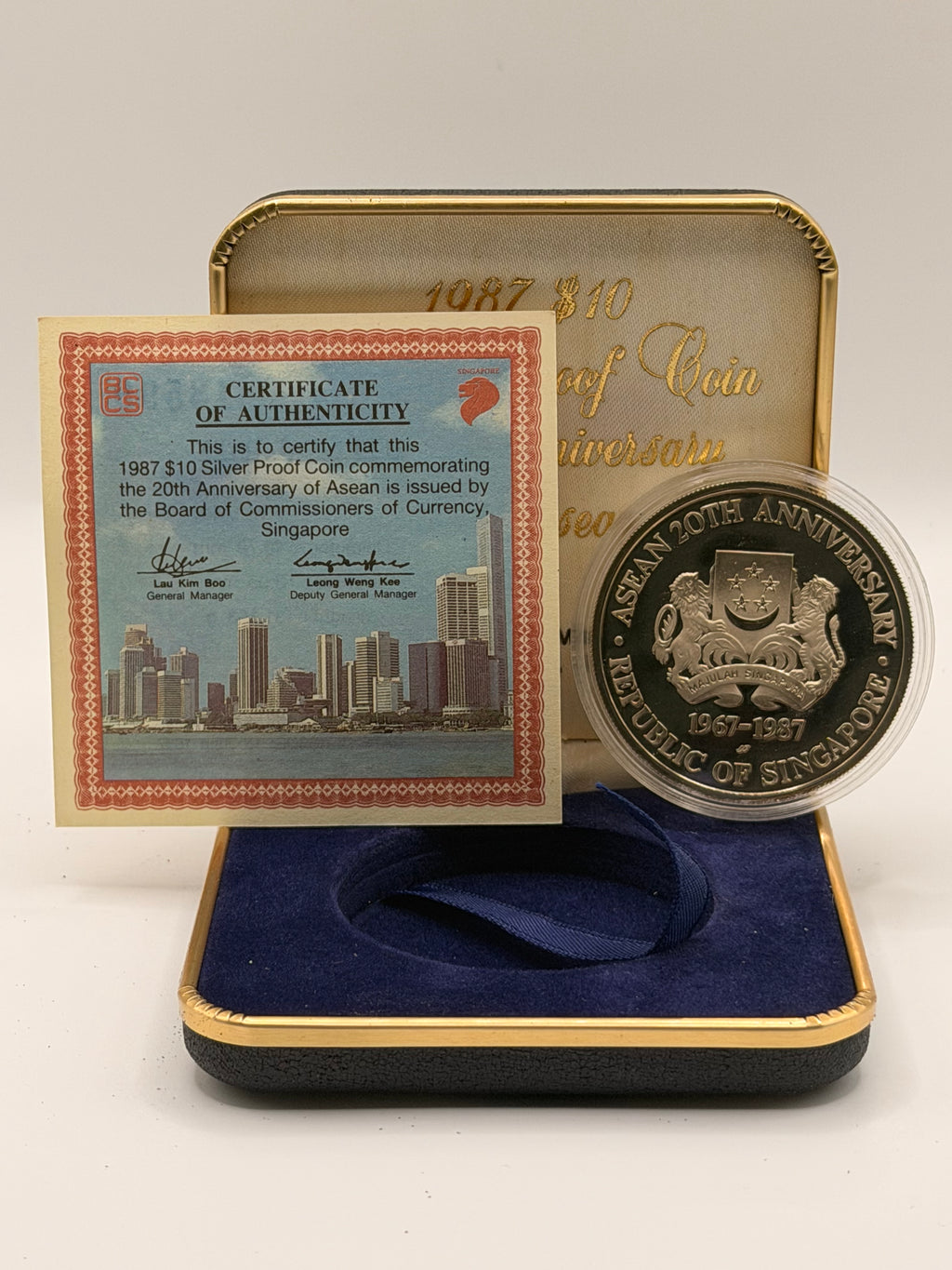 1987 - Singapore $10 Silver Proof Coin 20th Anniversary of Asean